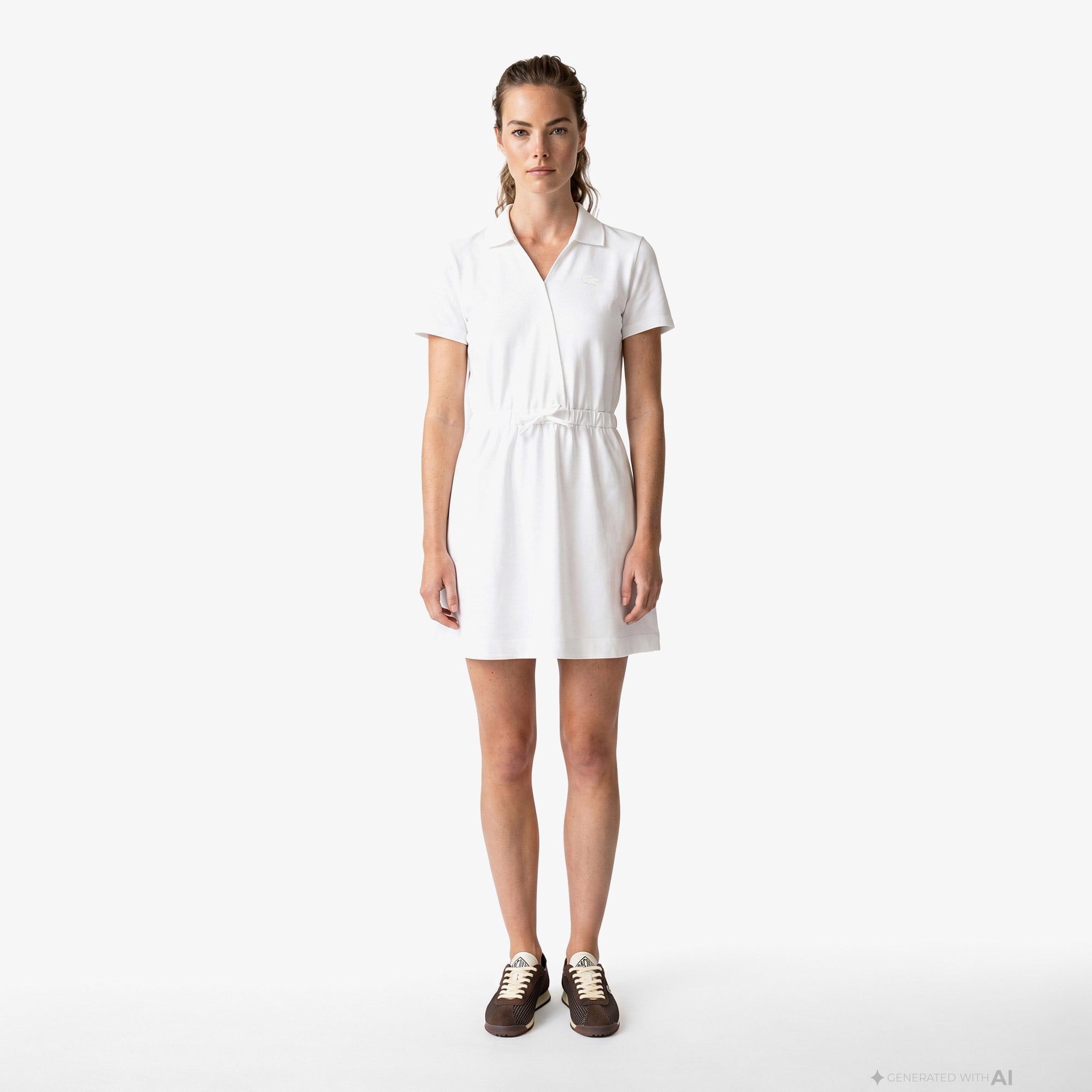 Lacoste Kadın Flare Fit Kısa Kollu Polo Yaka Krem Elbise
