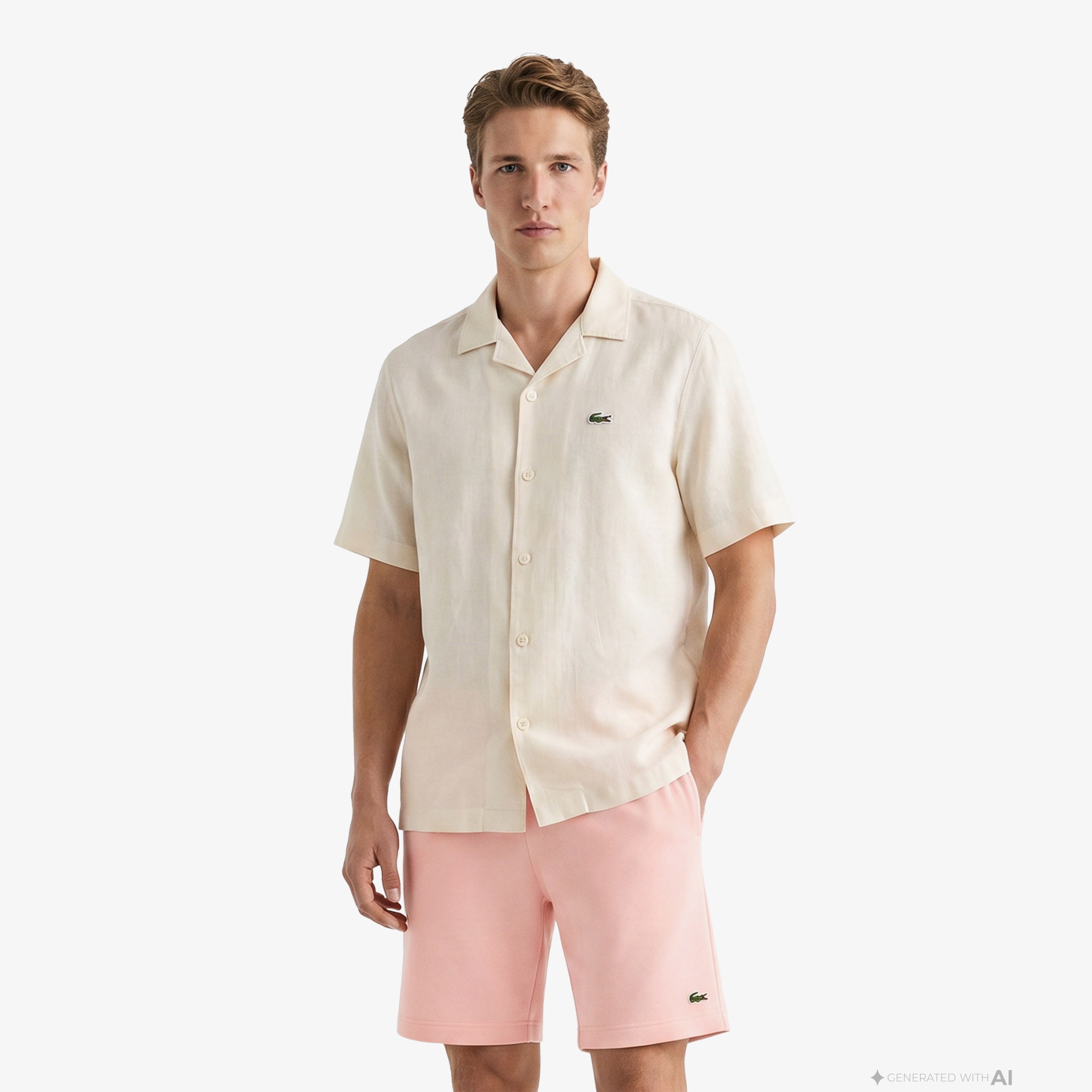 Erkek Relaxed Fit Kısa Kollu Krem Gömlek