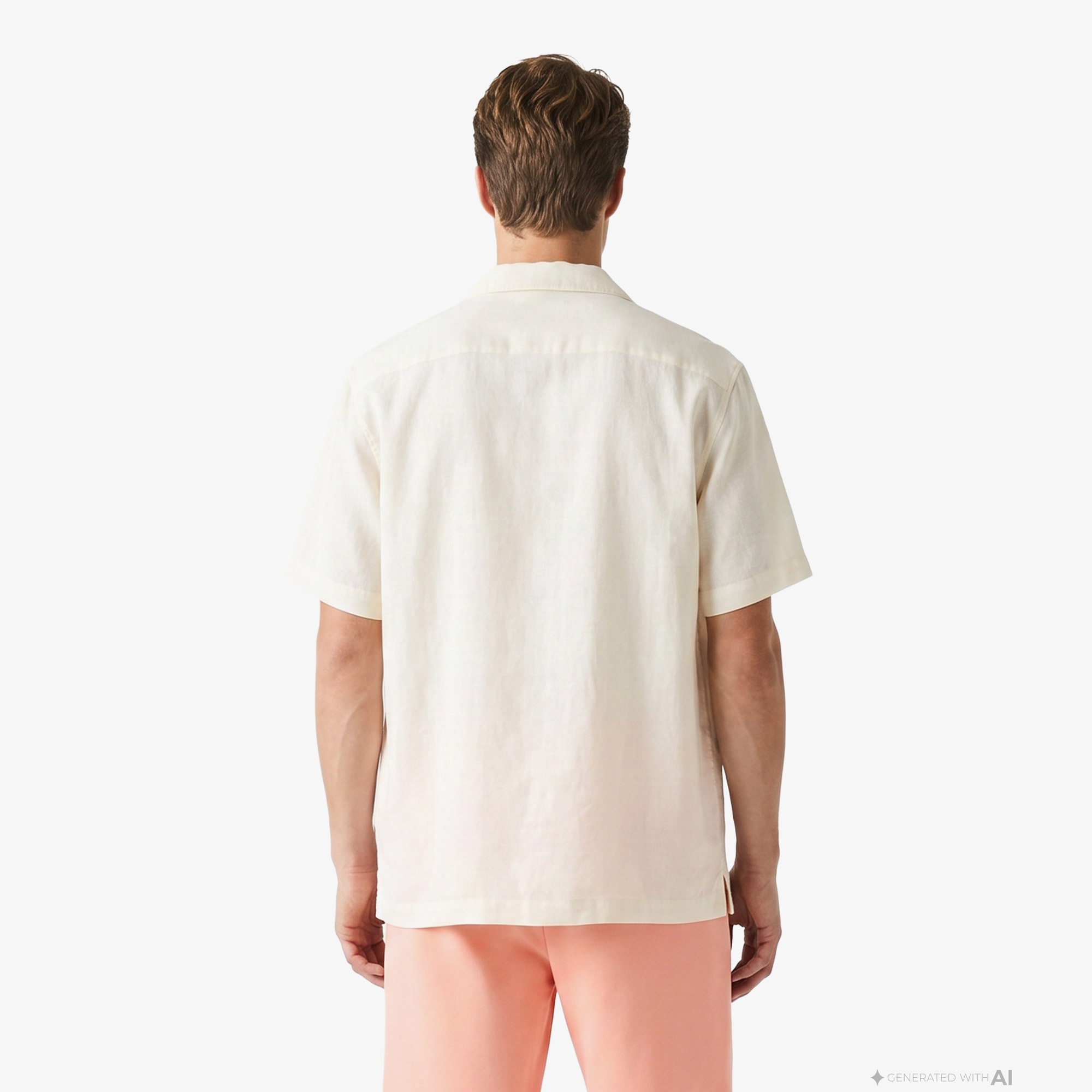 Erkek Relaxed Fit Kısa Kollu Krem Gömlek