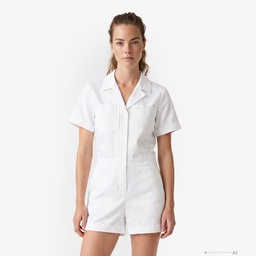 Kadın Classic Fit Kısa Kollu Beyaz Tulum Beyaz