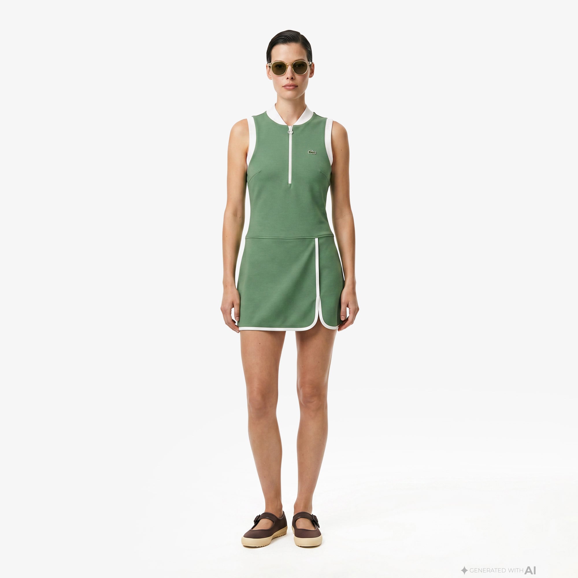 Lacoste Kadın Classic Fit Kolsuz Yarım Fermuarlı Yeşil Elbise görsel 5
