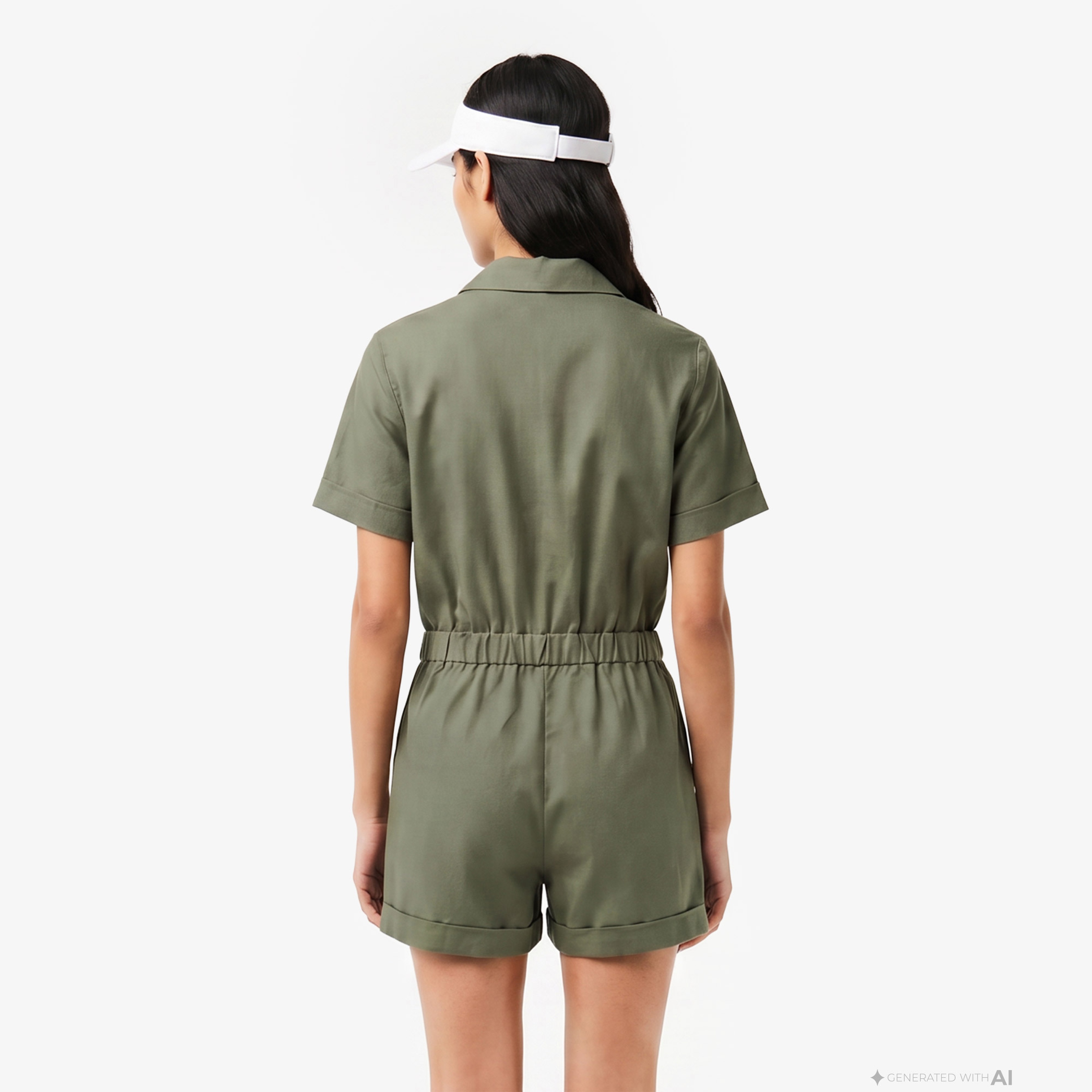 Kadın Classic Fit Kısa Kollu Haki Tulum