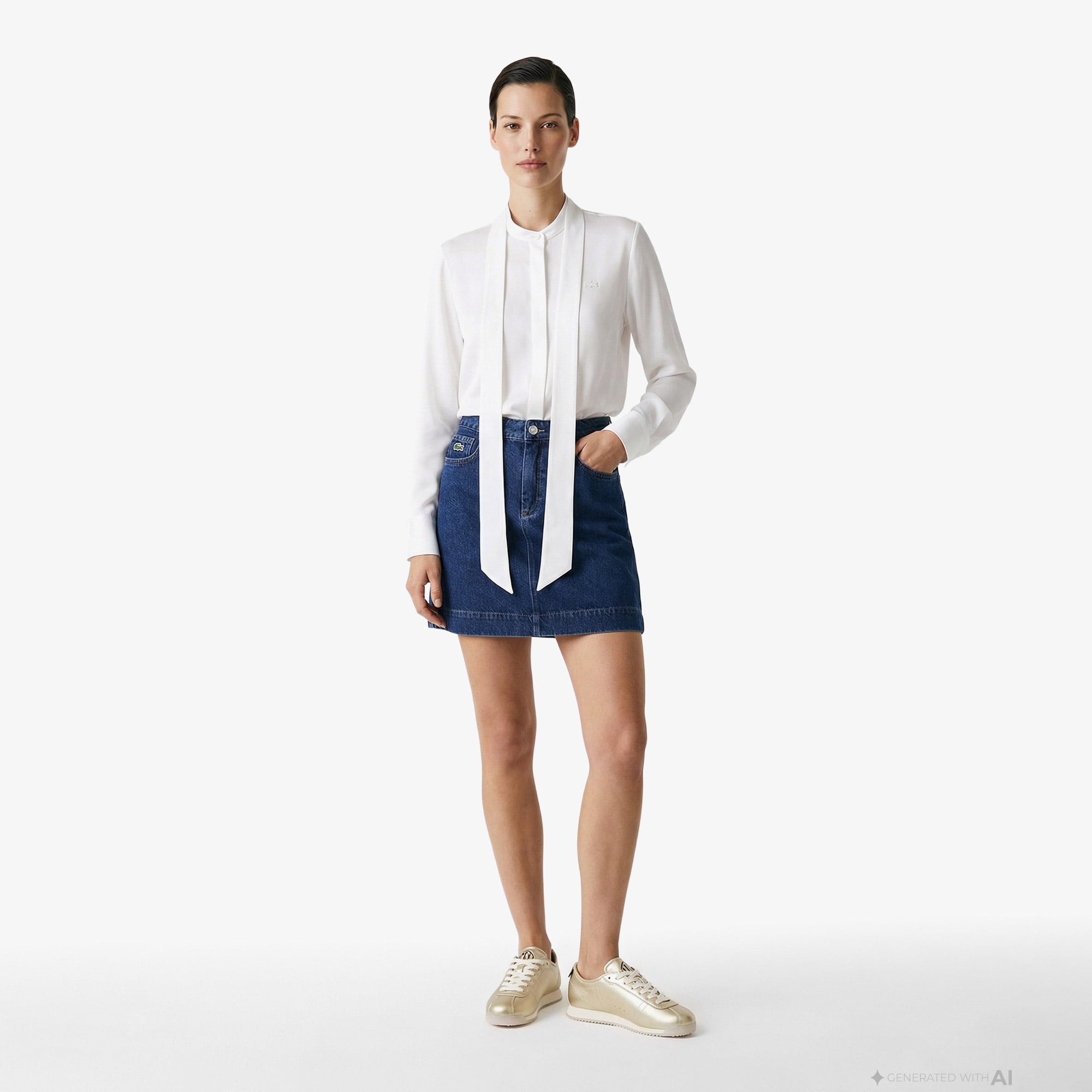 Lacoste Kadın Classic Fit Denim Koyu Mavi Etek
