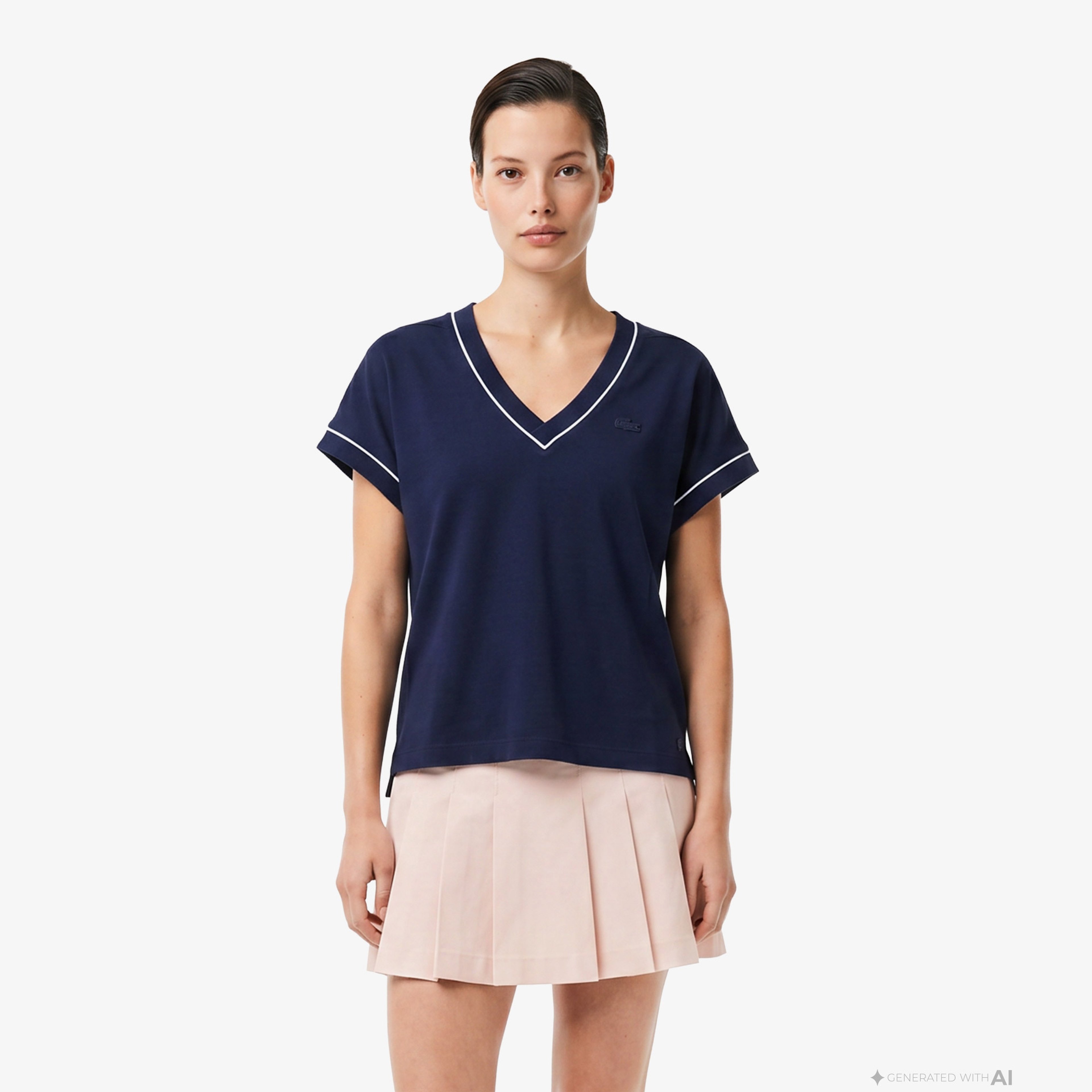 Kadın Loose Fit V Yaka Lacivert T-Shirt Kadın Loose Fit V Yaka Lacivert T-Shirt