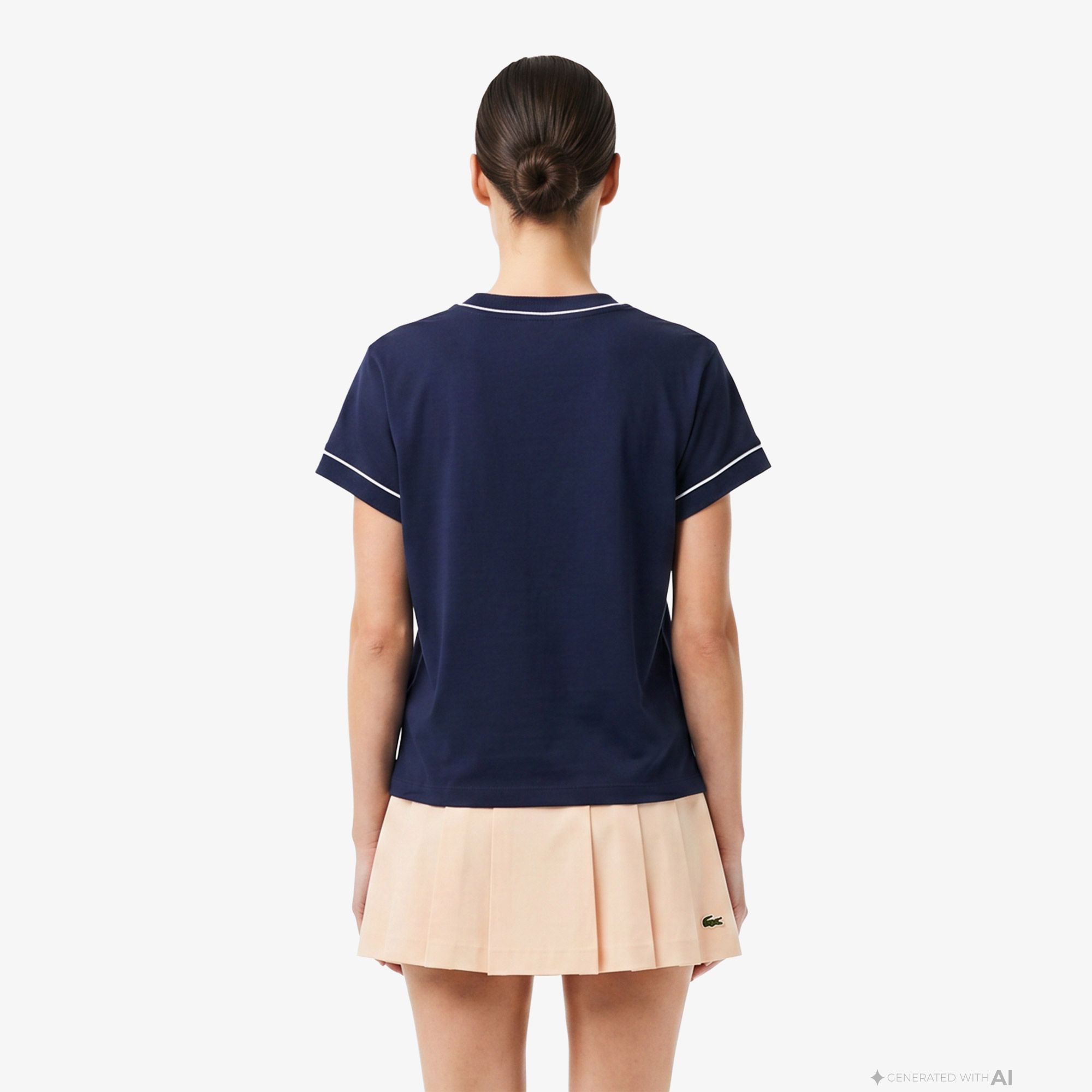 Lacoste Kadın Loose Fit V Yaka Lacivert T-Shirt görsel 2