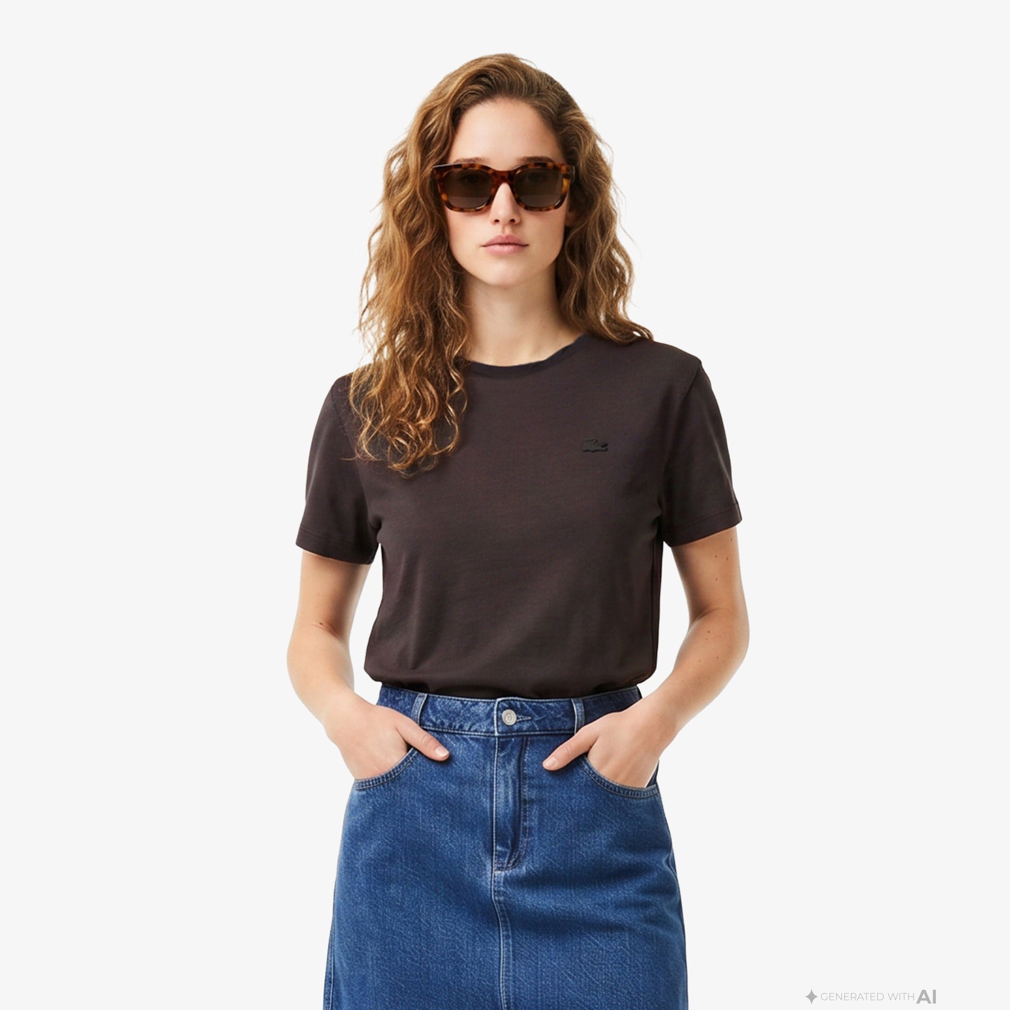 Kadın Loose Fit V Yaka Kahverengi T-Shirt
