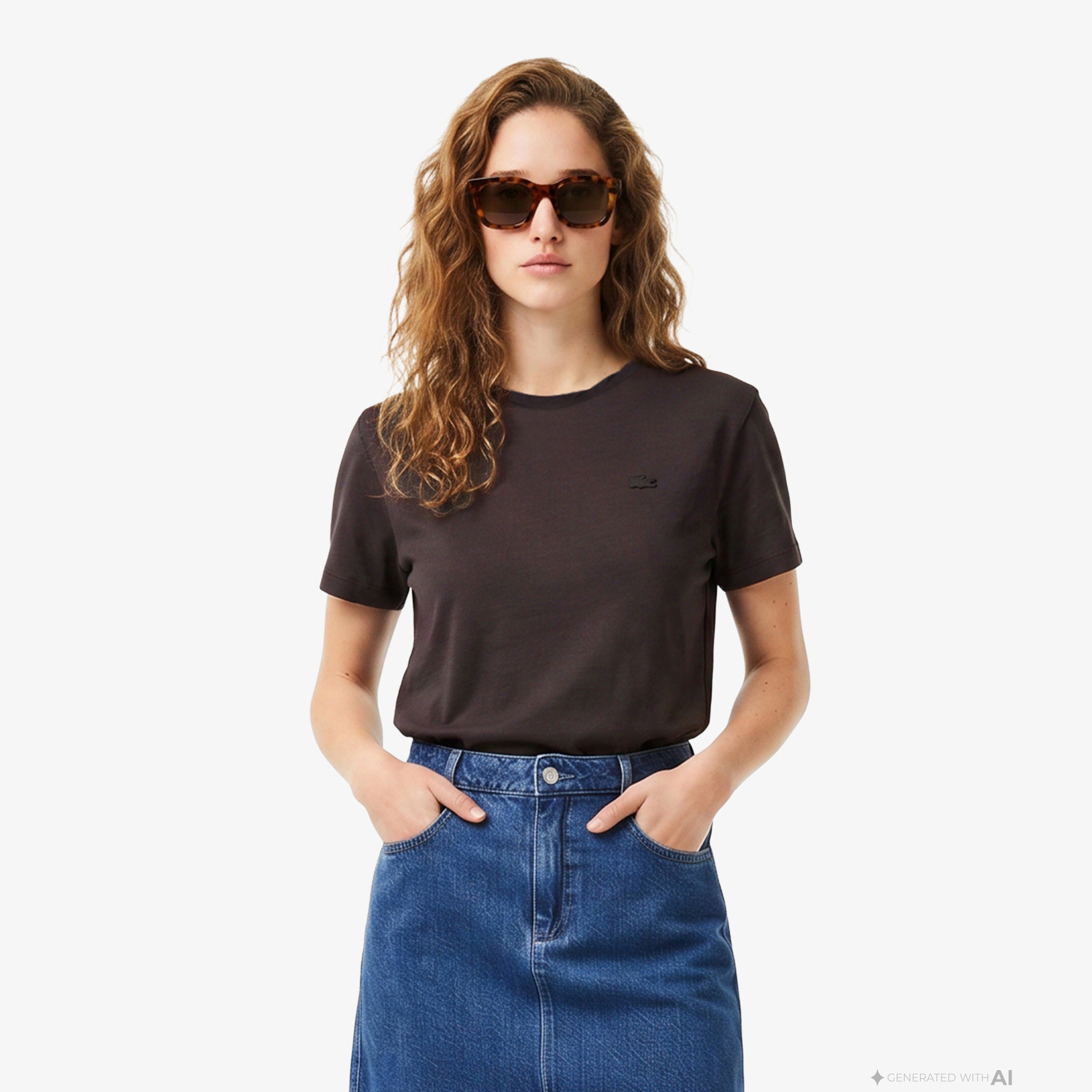 Kadın Loose Fit V Yaka Kahverengi T-Shirt Kadın Loose Fit V Yaka Kahverengi T-Shirt