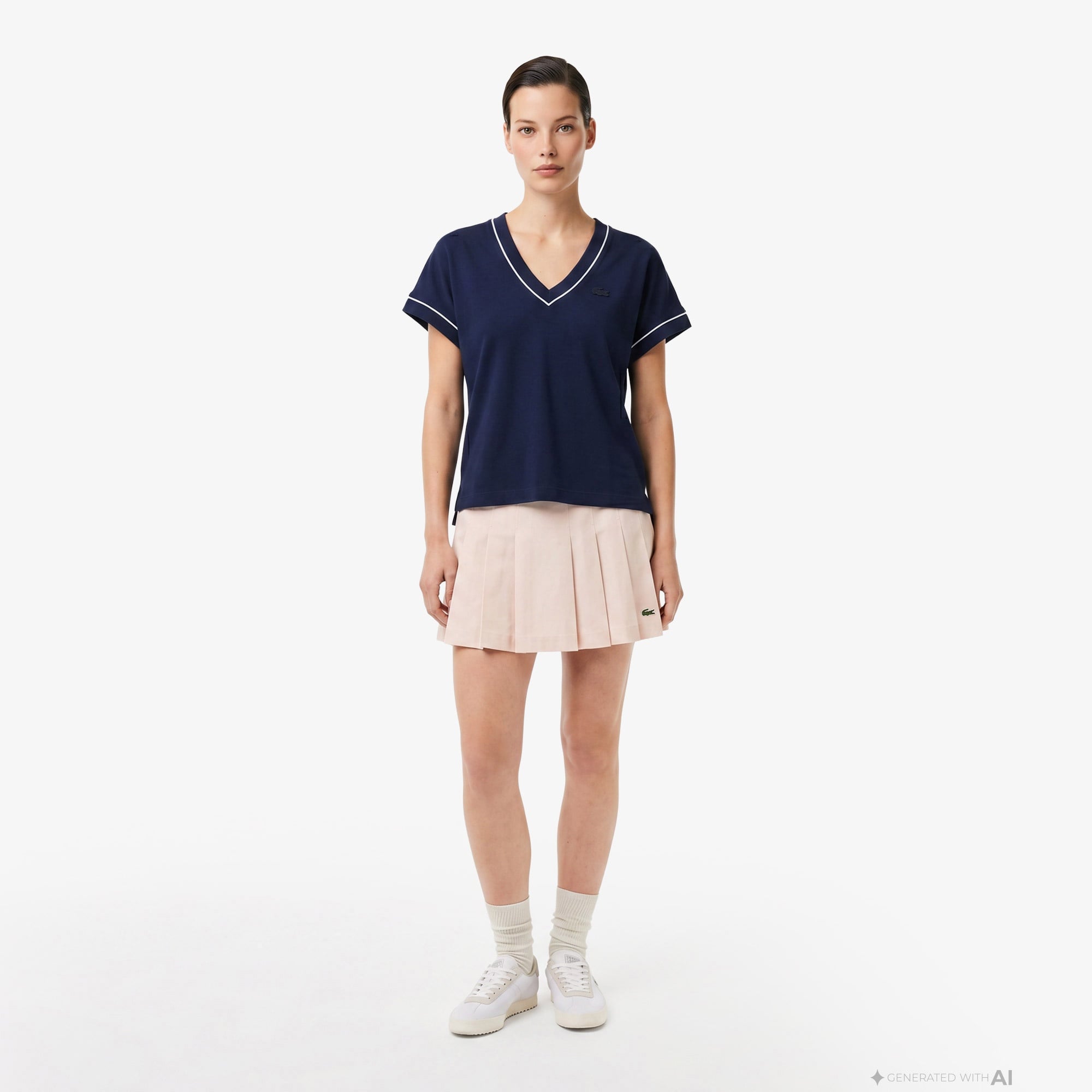 Kadın Loose Fit V Yaka Lacivert T-Shirt