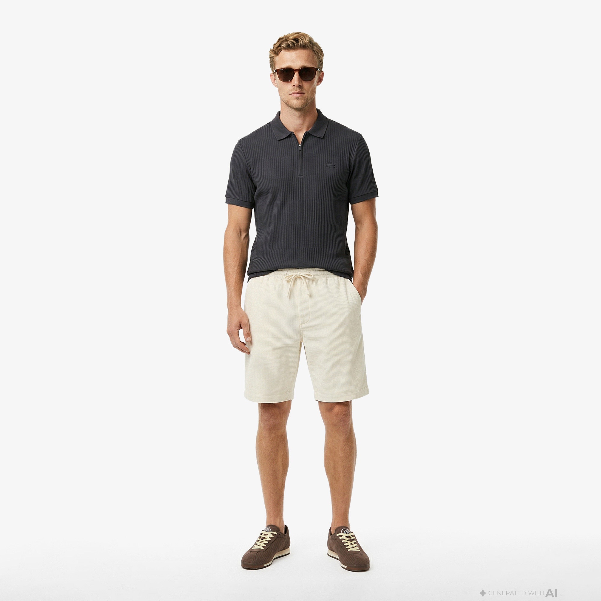 Erkek Regular Fit Çizgili Koyu Gri Polo