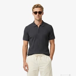 Erkek Regular Fit Çizgili Koyu Gri Polo Gri