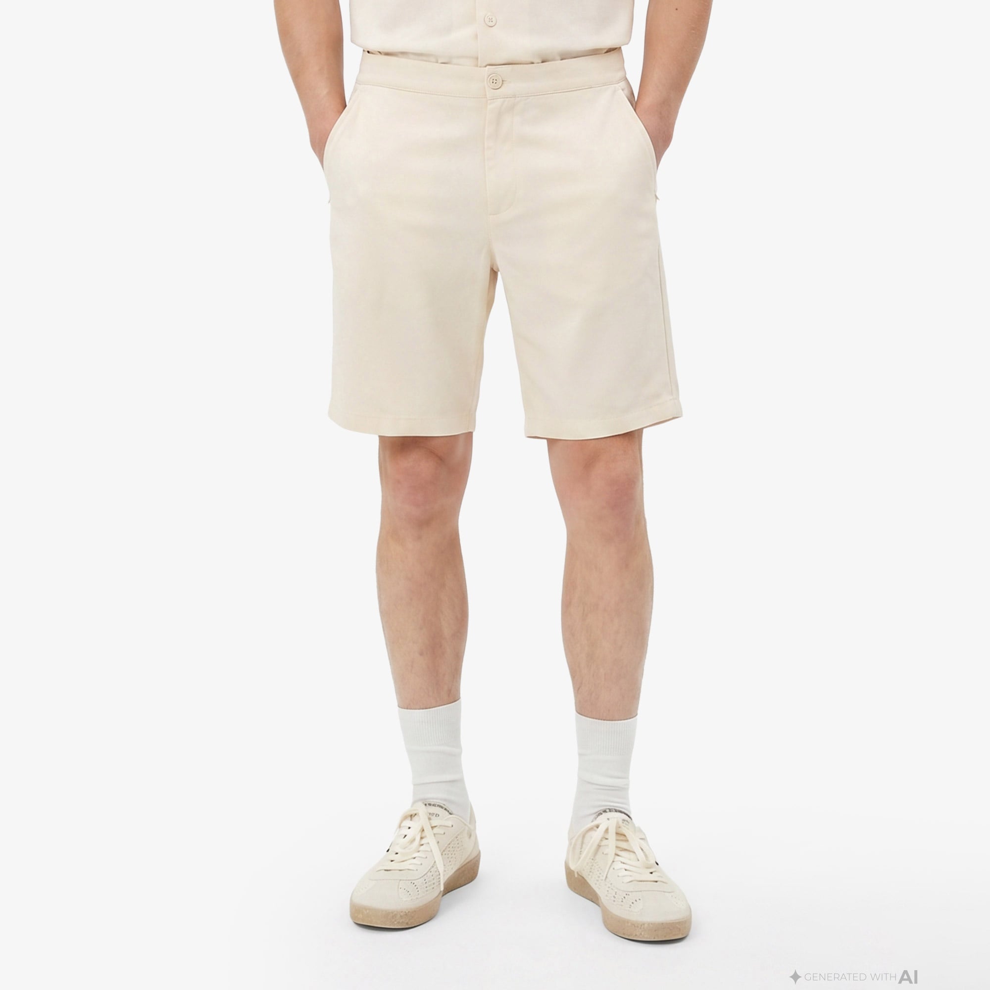 Erkek Tapered Fit Keten Bej Bermuda Şort