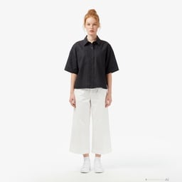 Kadın Relaxed Fit Truvakar Kollu Keten Siyah Gömlek Siyah