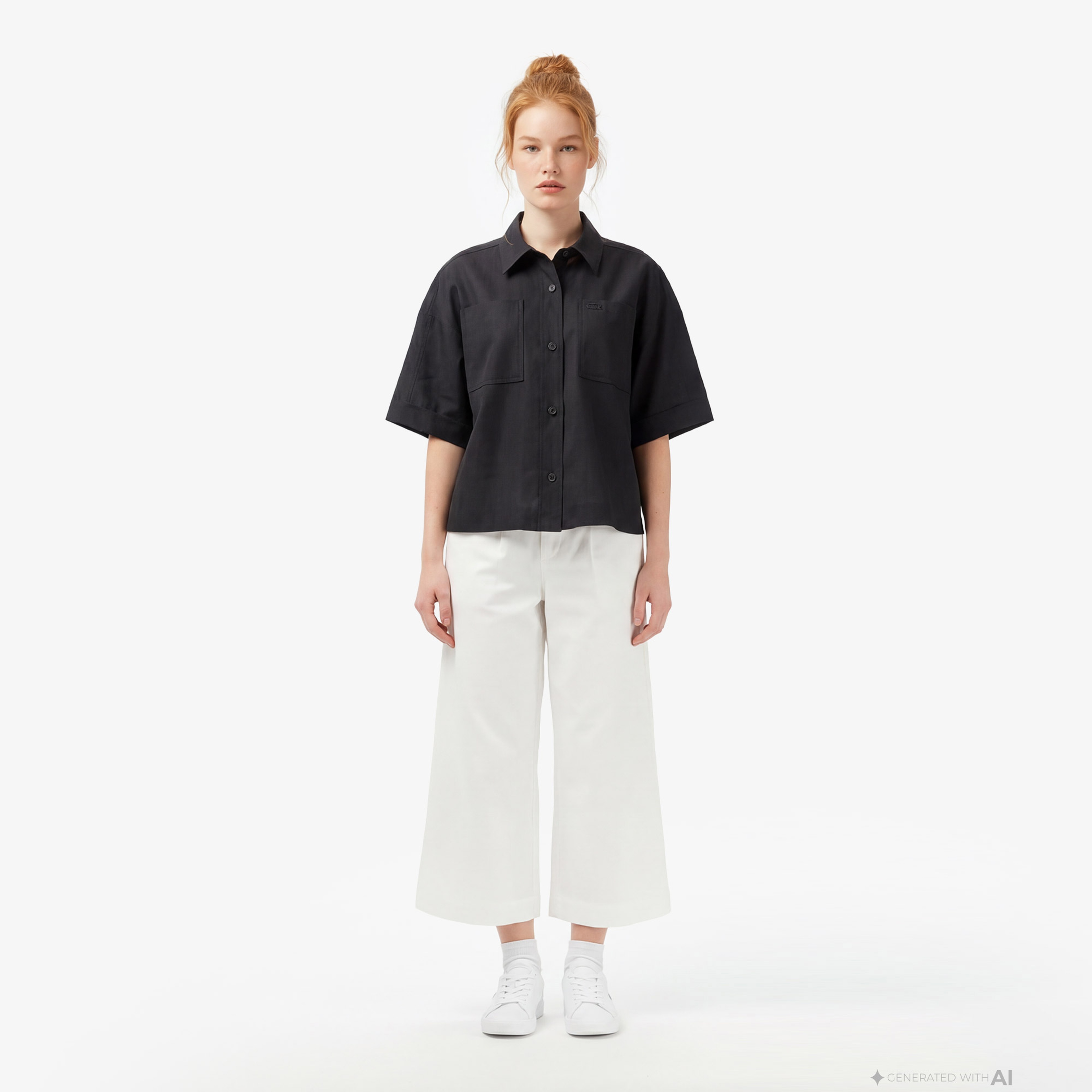Kadın Relaxed Fit Truvakar Kollu Keten Siyah Gömlek Kadın Relaxed Fit Truvakar Kollu Keten Siyah Gömlek