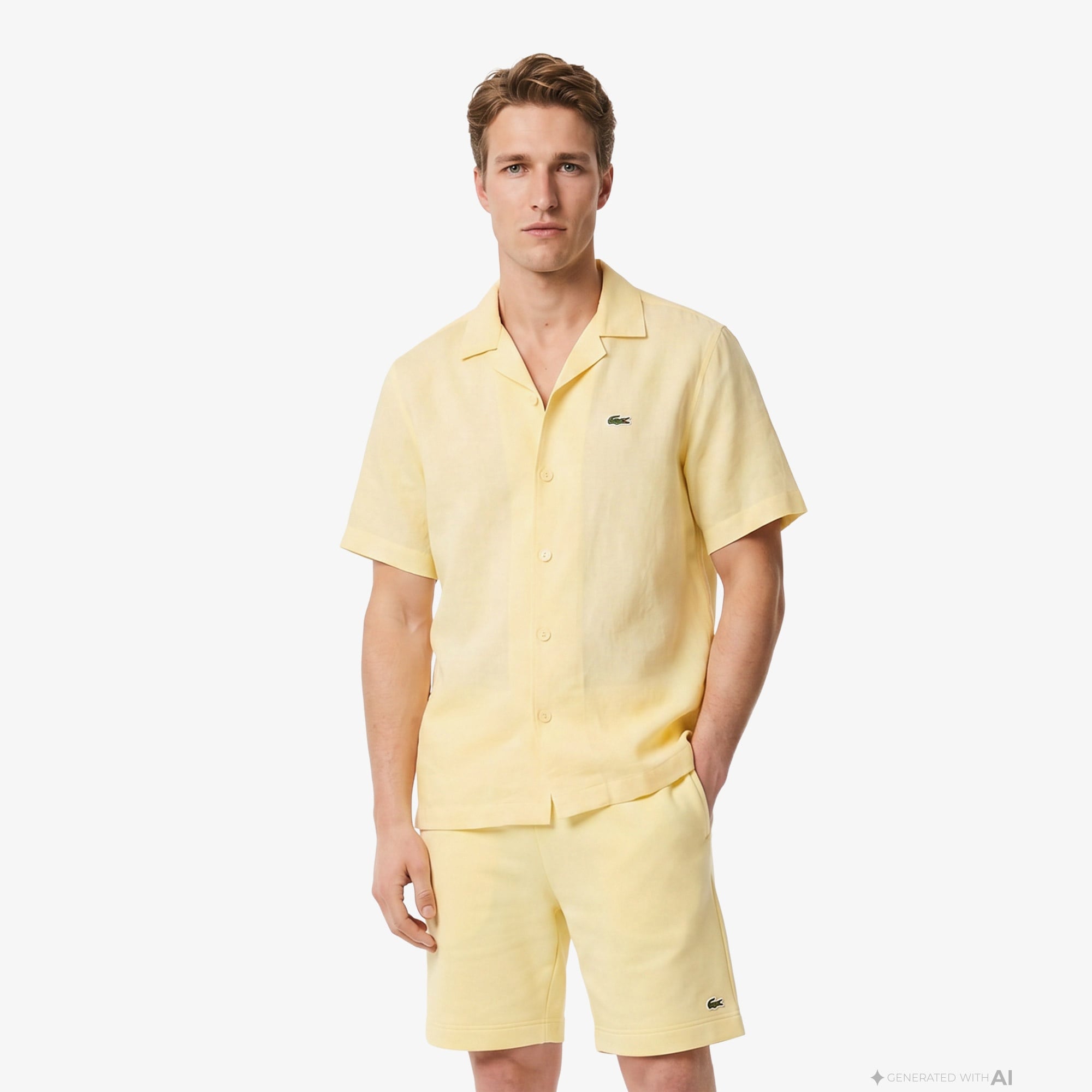 Erkek Relaxed Fit Kısa Kollu Sarı Gömlek