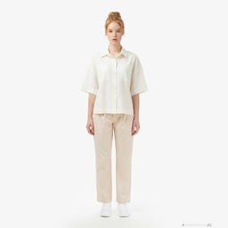 Kadın Relaxed Fit Truvakar Kollu Keten Krem Gömlek Krem
