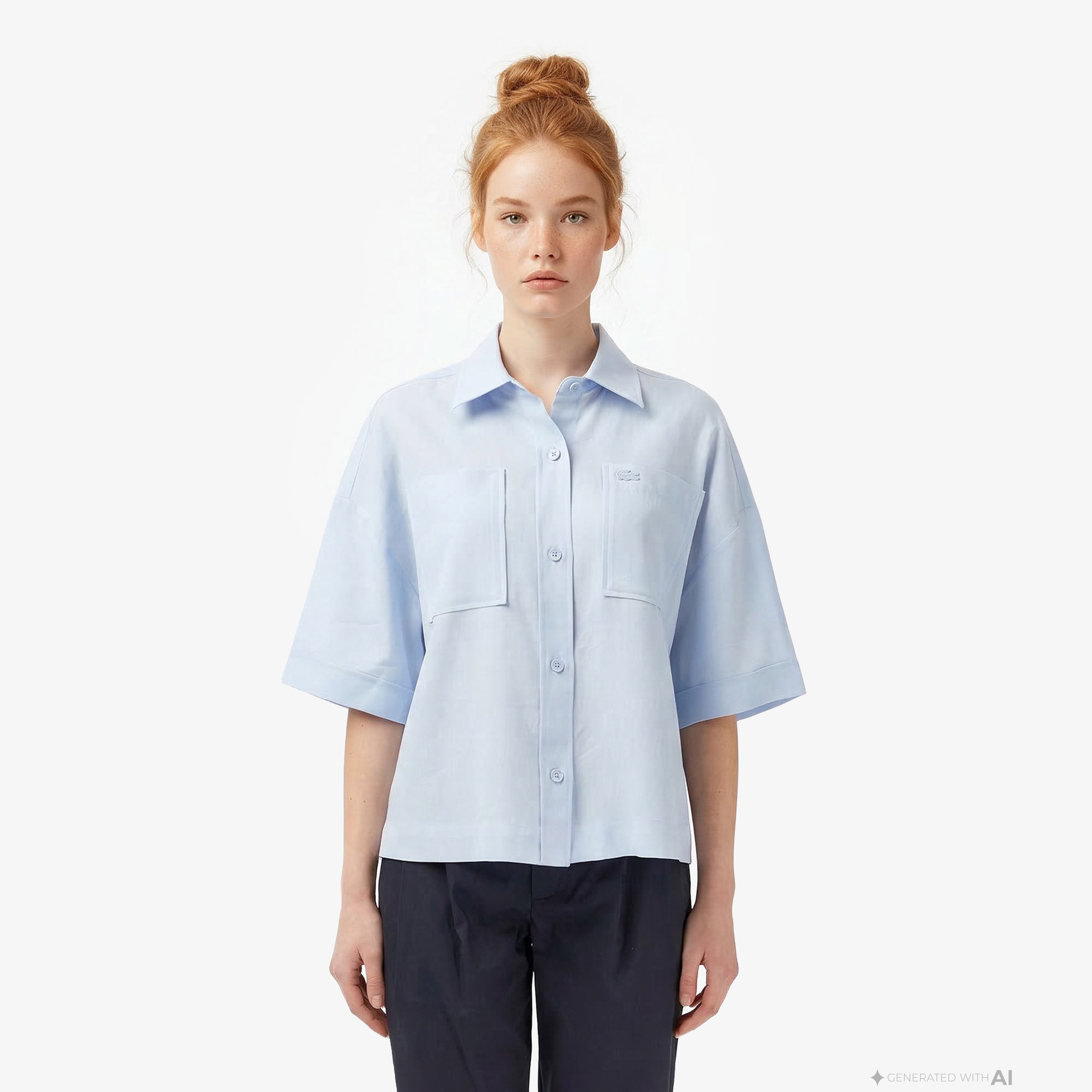 Kadın Relaxed Fit Truvakar Kollu Keten Mavi Gömlek Kadın Relaxed Fit Truvakar Kollu Keten Mavi Gömlek