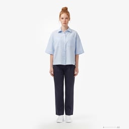 Kadın Relaxed Fit Truvakar Kollu Keten Mavi Gömlek Mavi