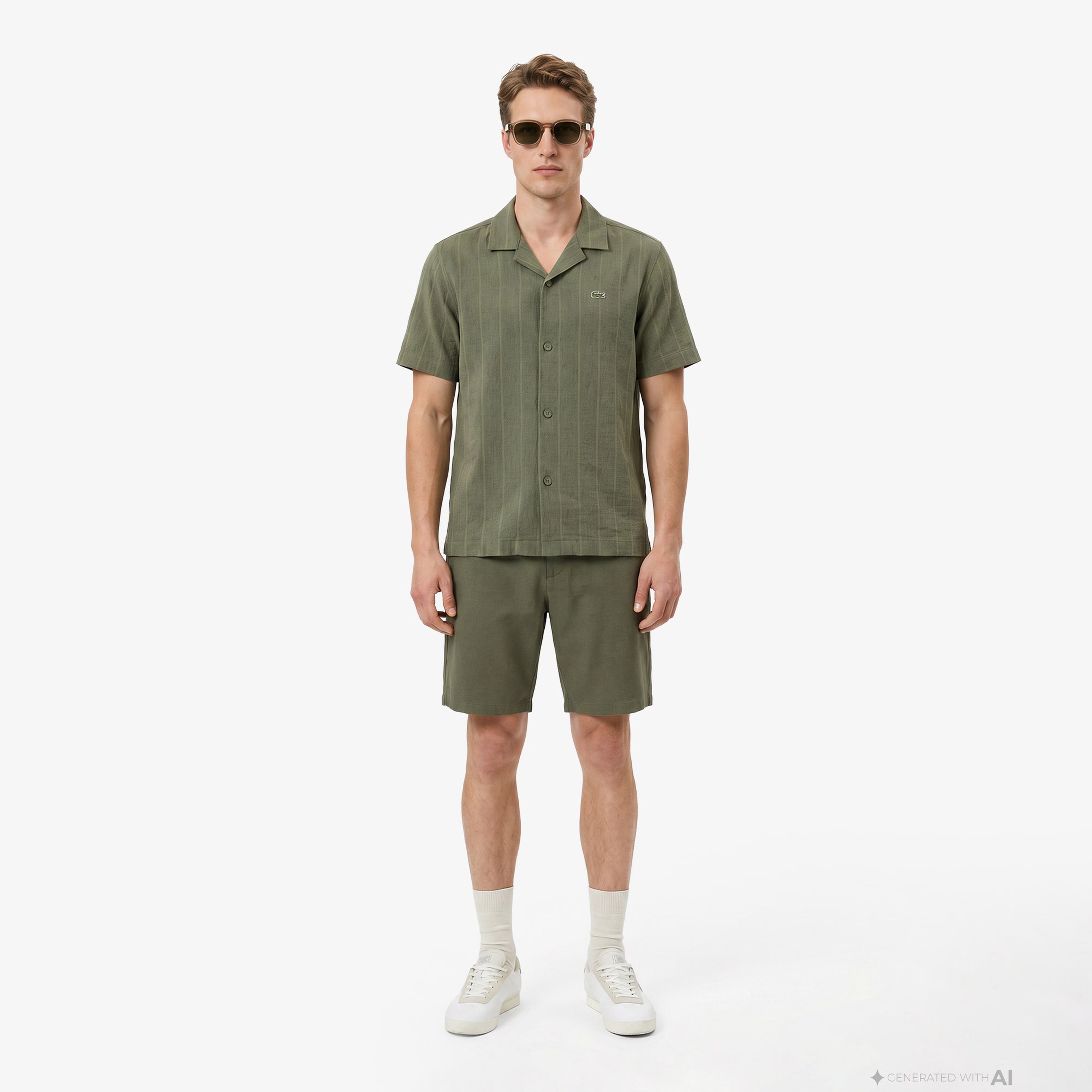 Erkek Relaxed Fit Kısa Kollu Çizgili Haki Gömlek Erkek Relaxed Fit Kısa Kollu Çizgili Haki Gömlek