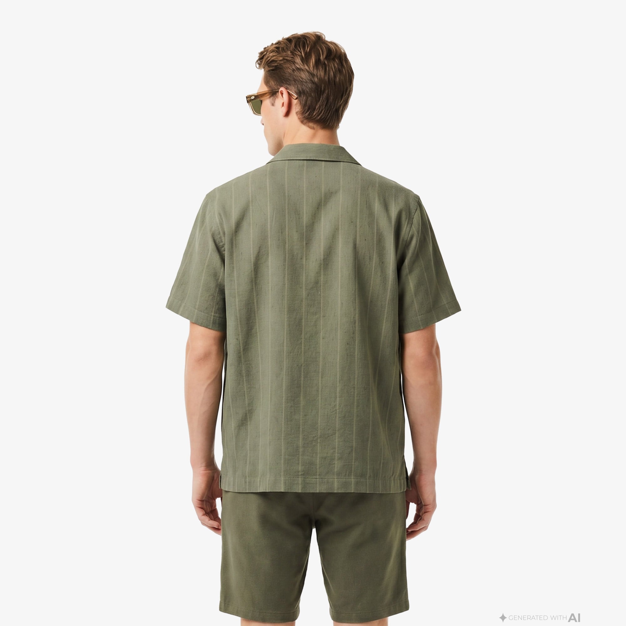 Lacoste Erkek Relaxed Fit Kısa Kollu Çizgili Haki Gömlek görsel 3