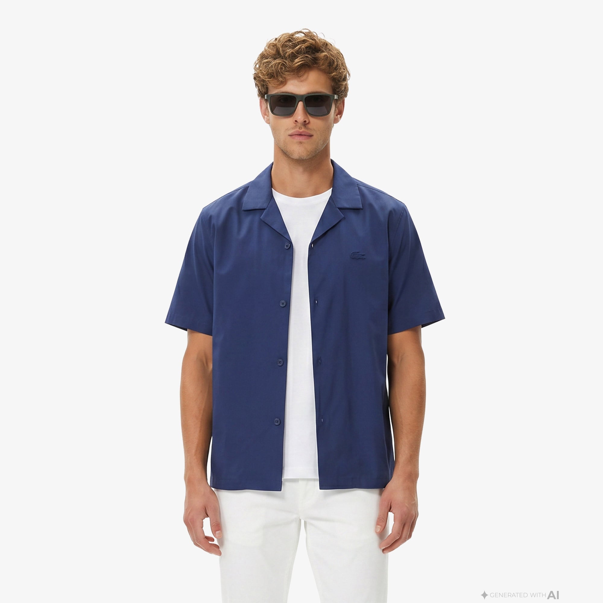 Erkek Relaxed Fit Kısa Kollu Koyu Mavi Gömlek
