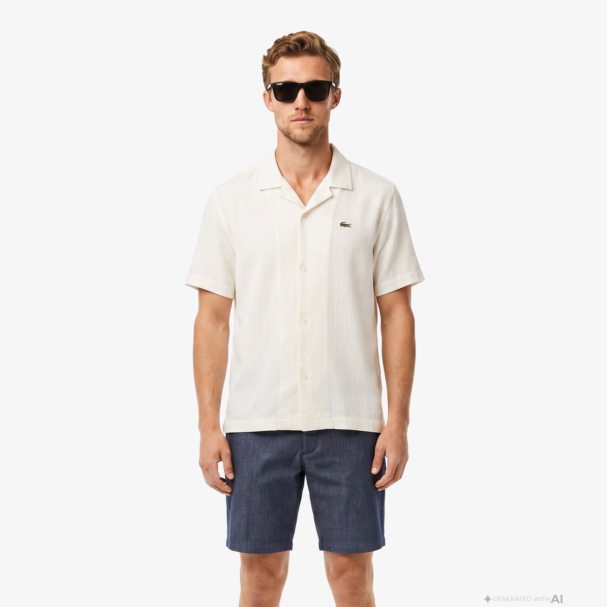 Erkek Relaxed Fit Kısa Kollu Krem Gömlek
