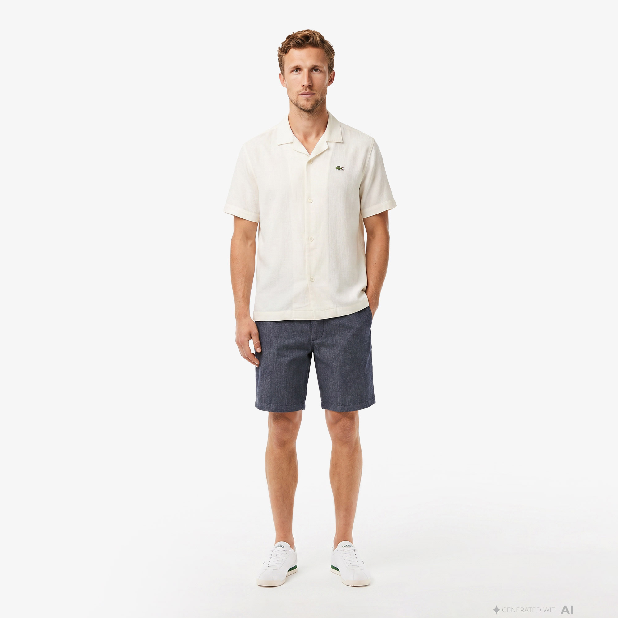 Lacoste Erkek Relaxed Fit Kısa Kollu Krem Gömlek görsel 3