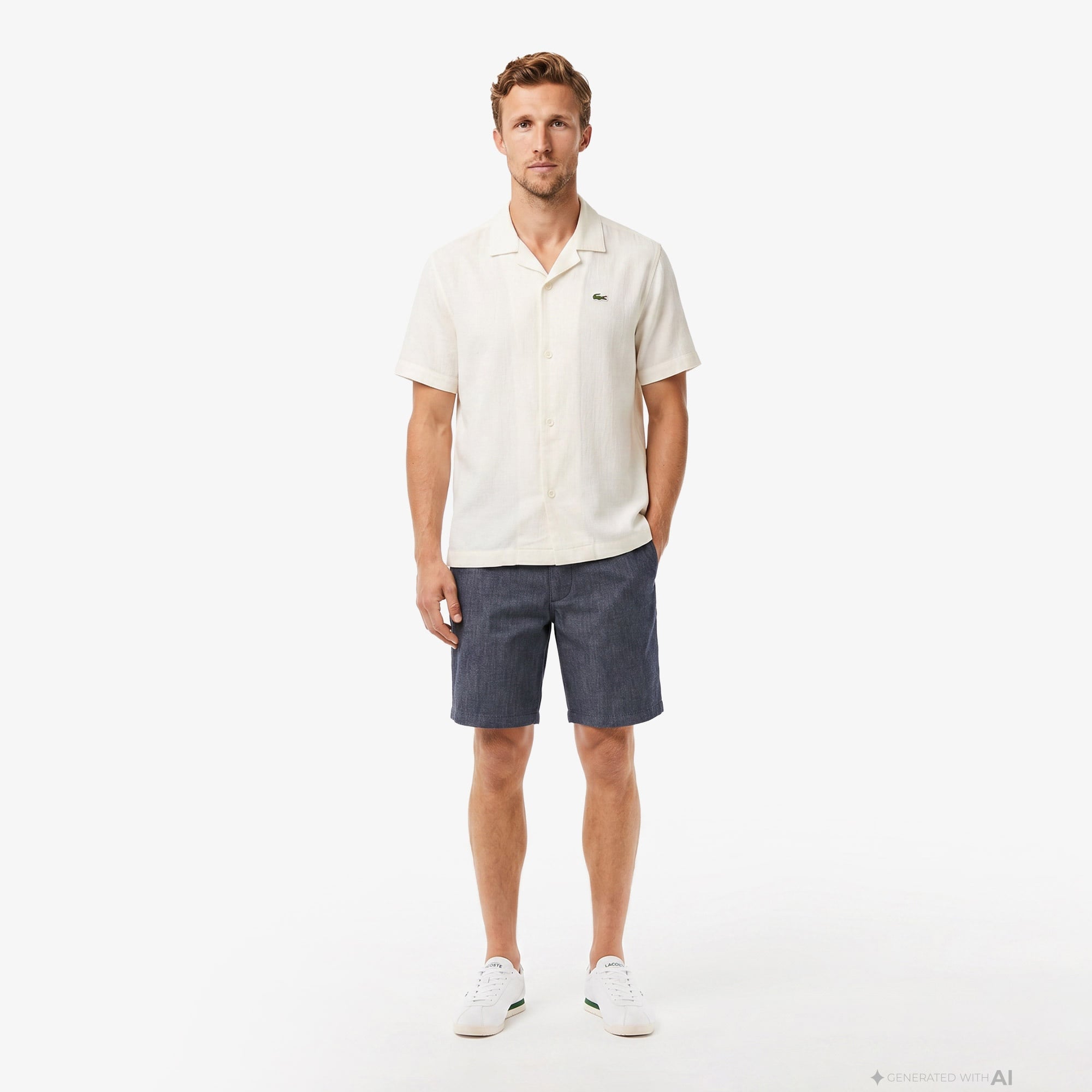 Erkek Relaxed Fit Kısa Kollu Krem Gömlek