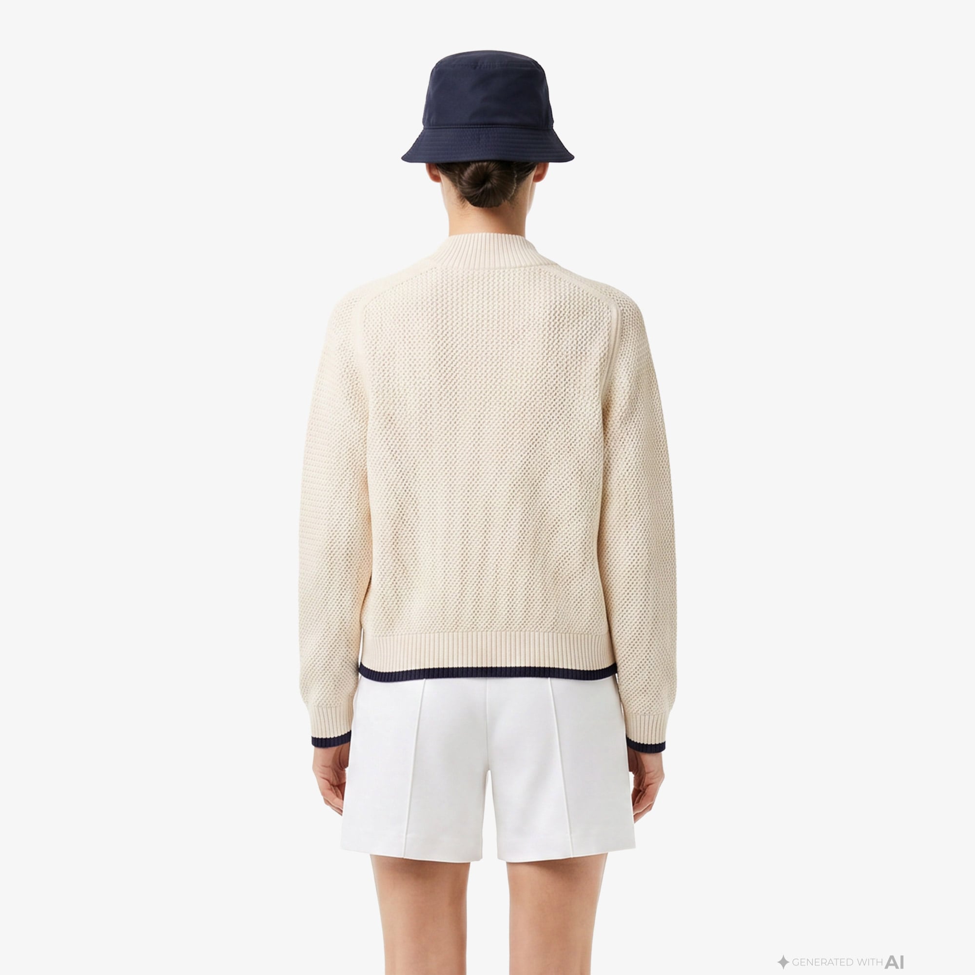 Lacoste Kadın Classic Fit Hakim Yaka Krem Hırka görsel 3