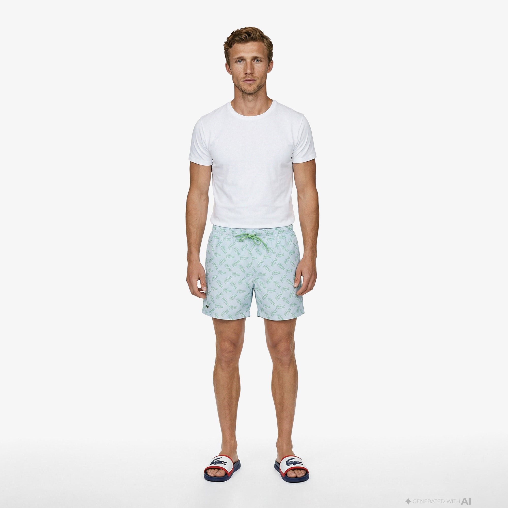 Lacoste Erkek Regular Fit Desenli Mavi Deniz Şortu