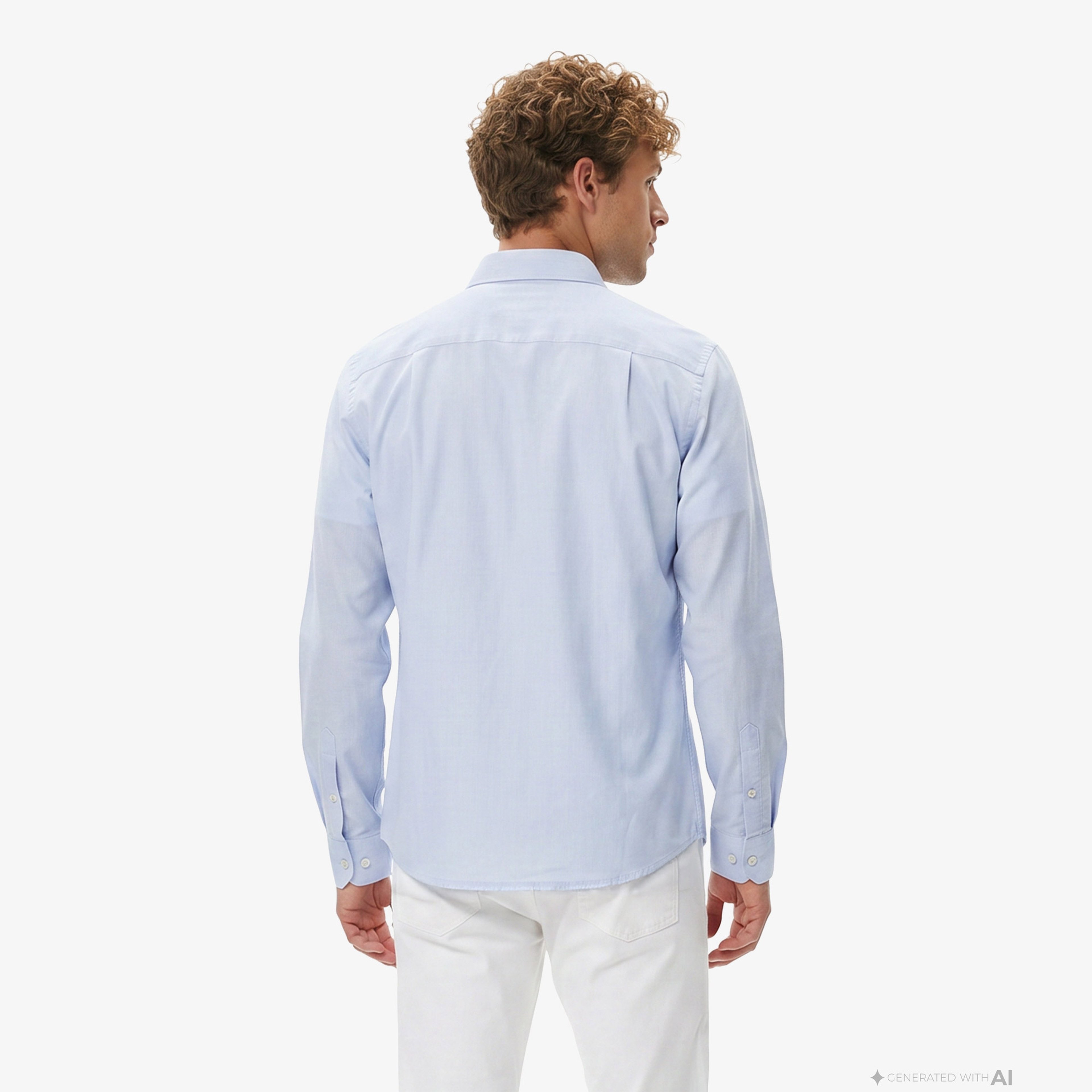 Erkek Slim Fit Düğmeli Yaka Mavi Gömlek