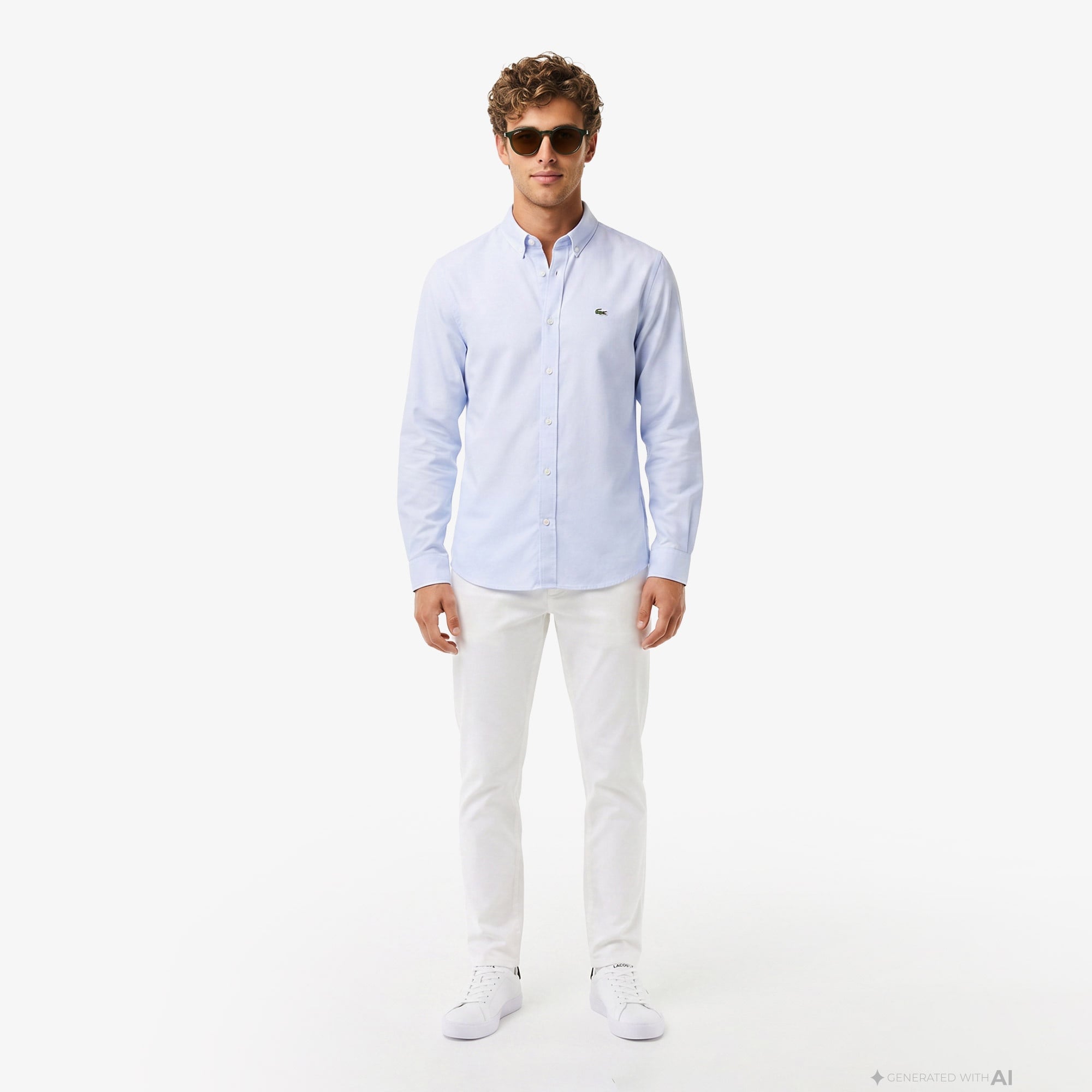 Erkek Slim Fit Düğmeli Yaka Mavi Gömlek