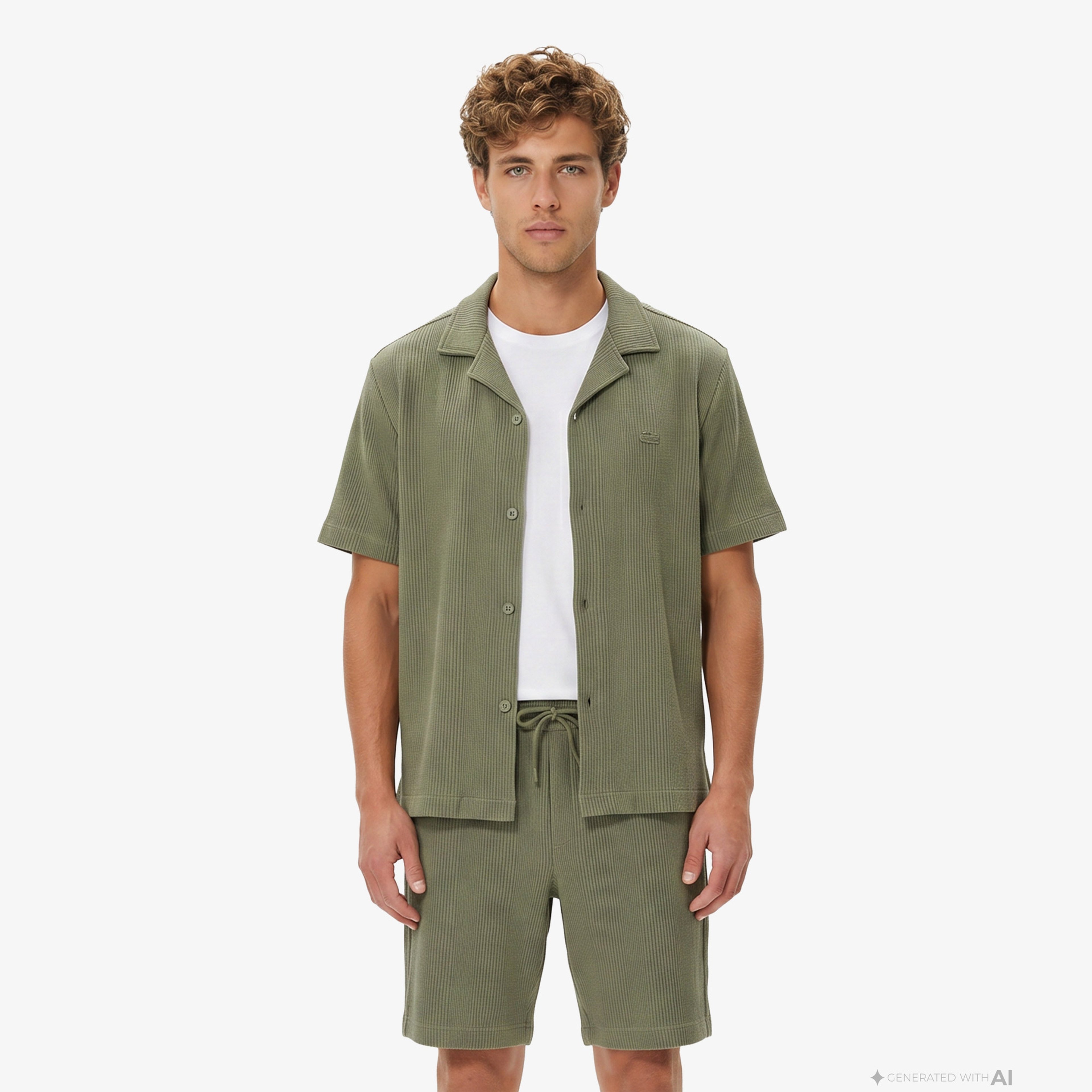 Erkek Relaxed Fit Kısa Kollu Çizgili Haki Gömlek Erkek Relaxed Fit Kısa Kollu Çizgili Haki Gömlek