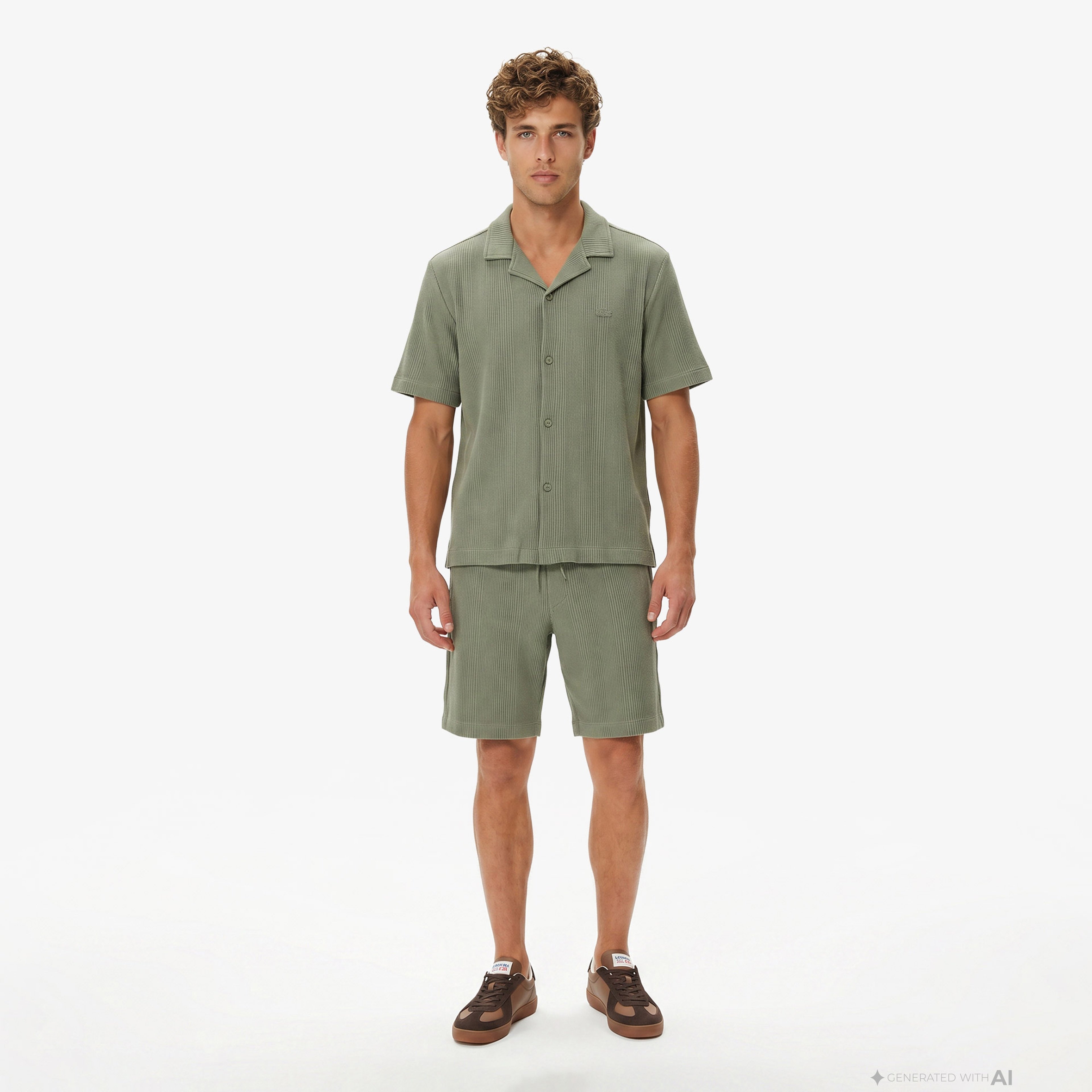 Erkek Relaxed Fit Kısa Kollu Çizgili Haki Gömlek Erkek Relaxed Fit Kısa Kollu Çizgili Haki Gömlek