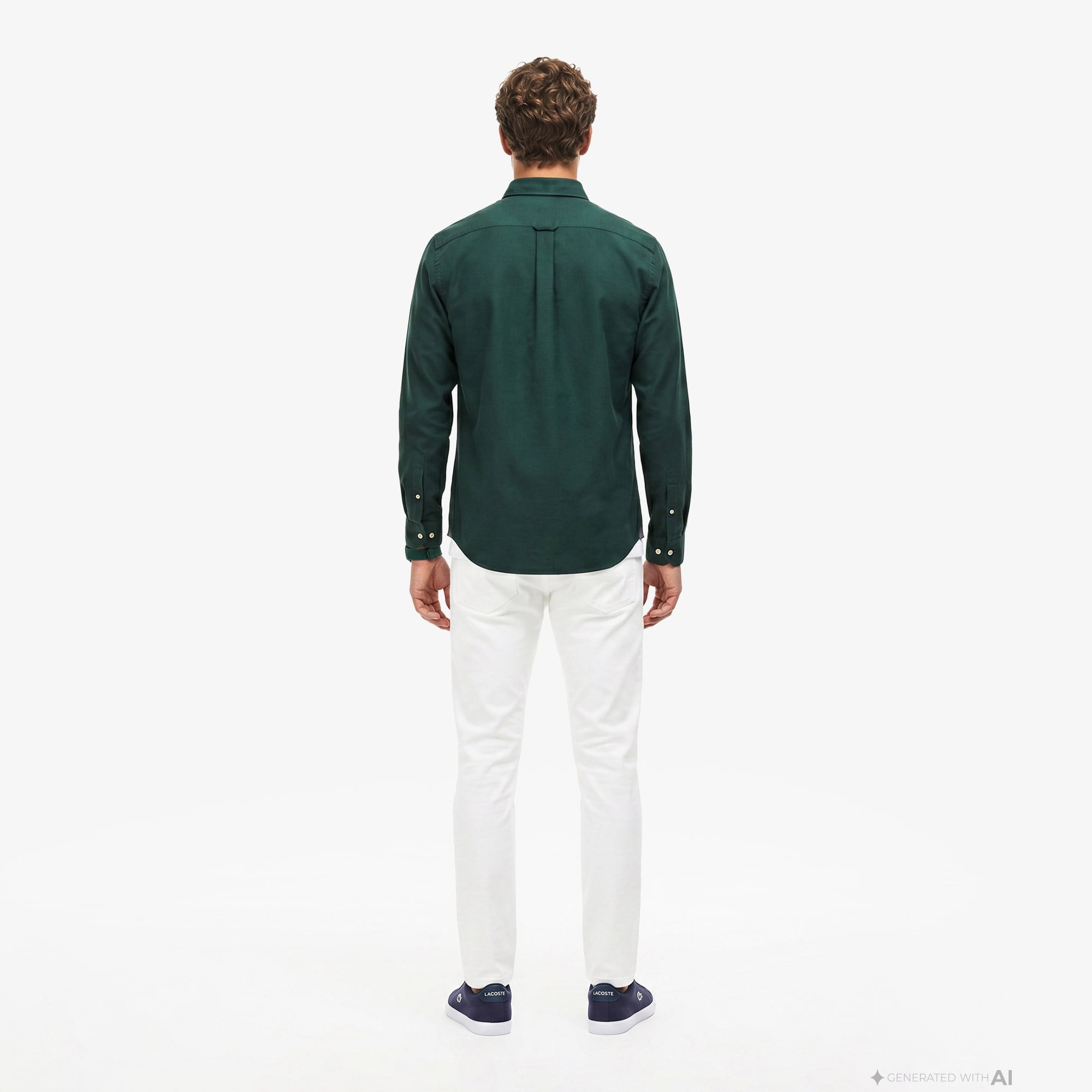 Erkek Slim Fit Düğmeli Yaka Koyu Yeşil Gömlek