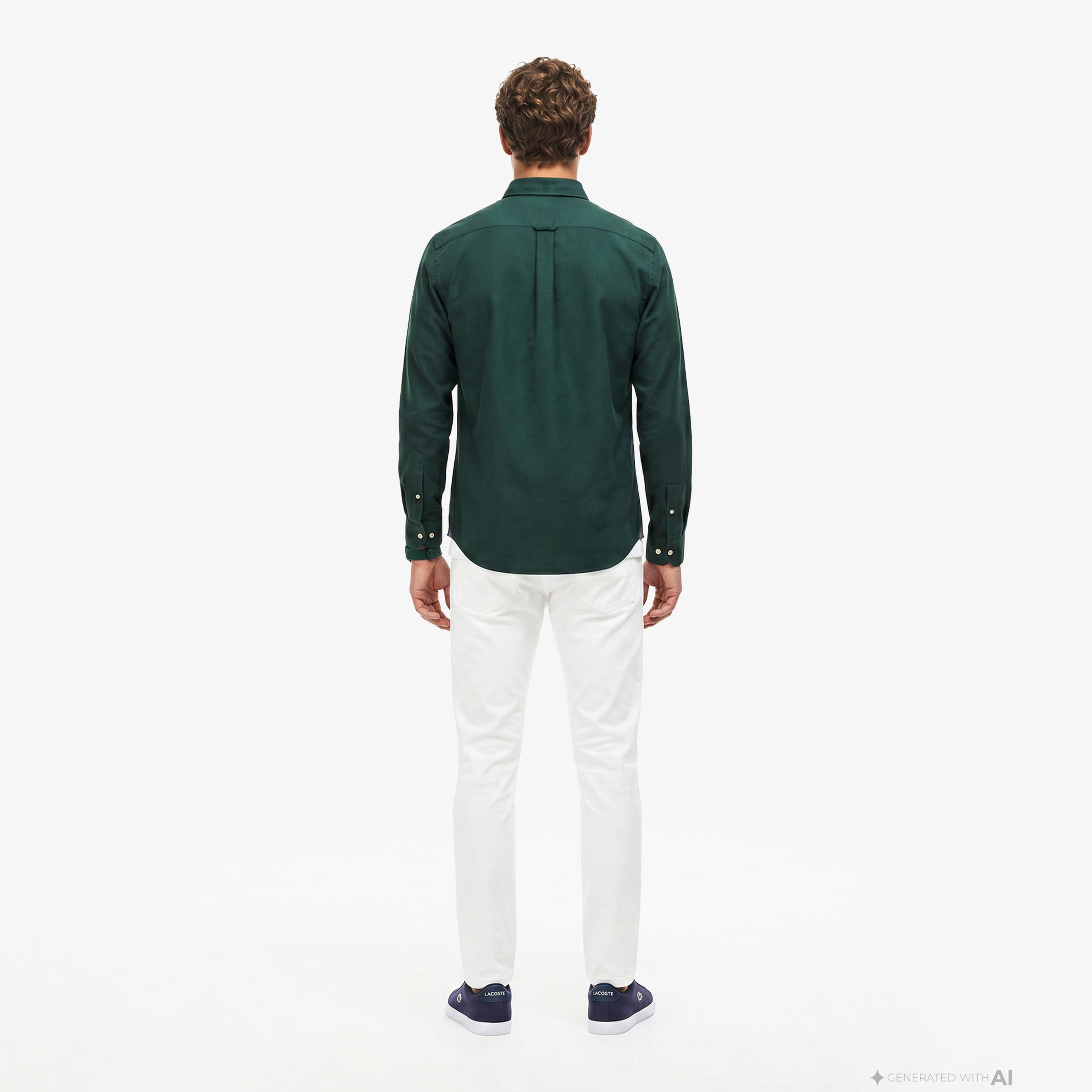 Erkek Slim Fit Düğmeli Yaka Koyu Yeşil Gömlek