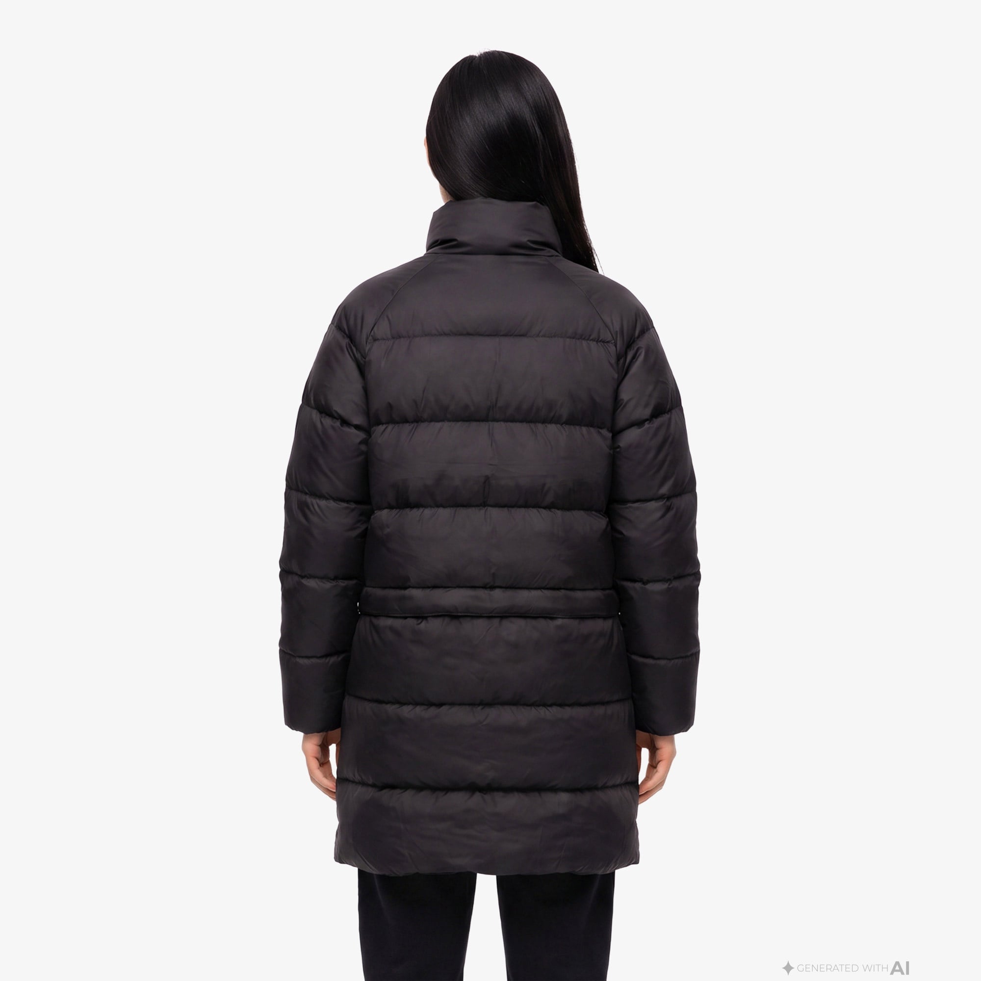 Kadın Relaxed Fit Dik Yaka Siyah Mont
