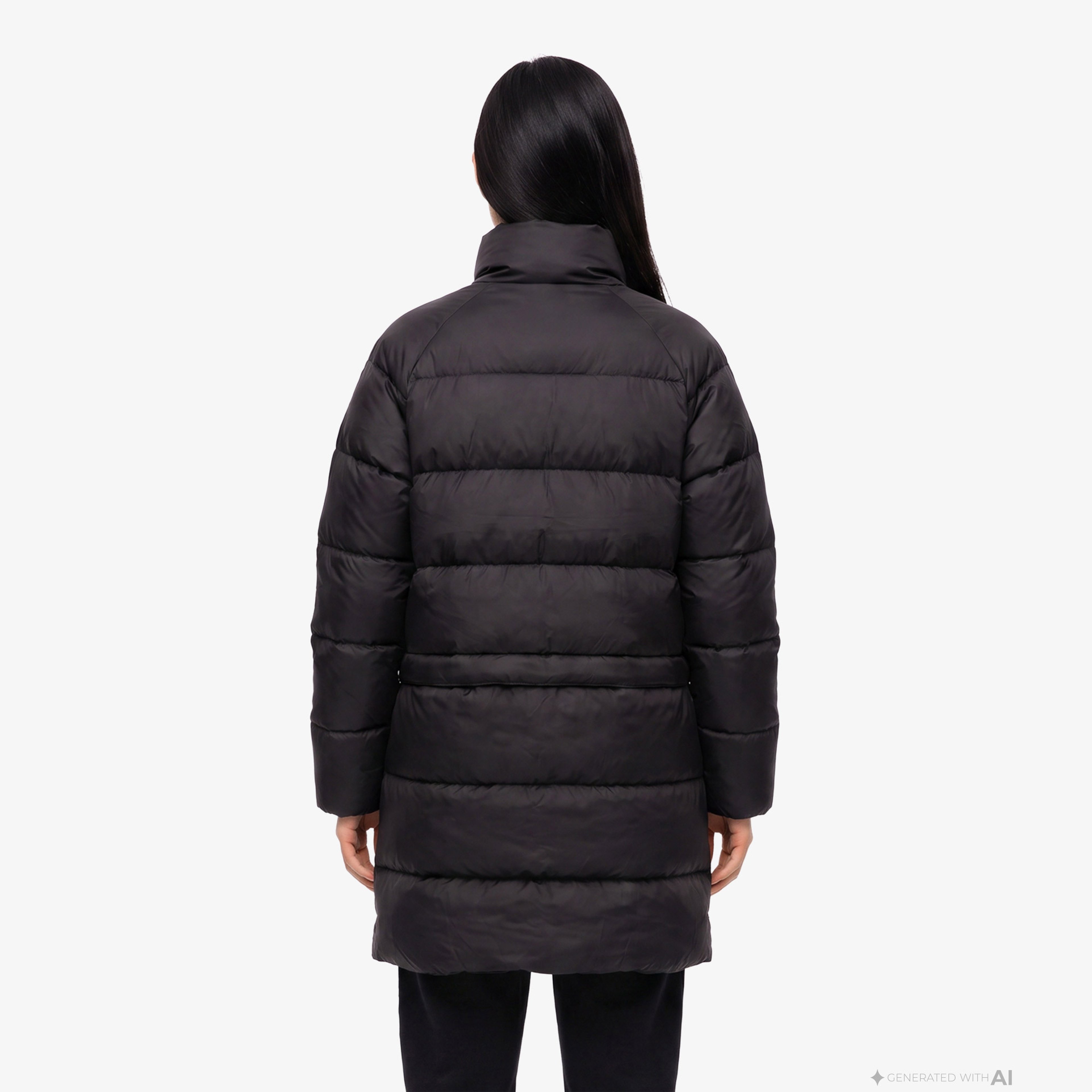 Kadın Relaxed Fit Dik Yaka Siyah Mont