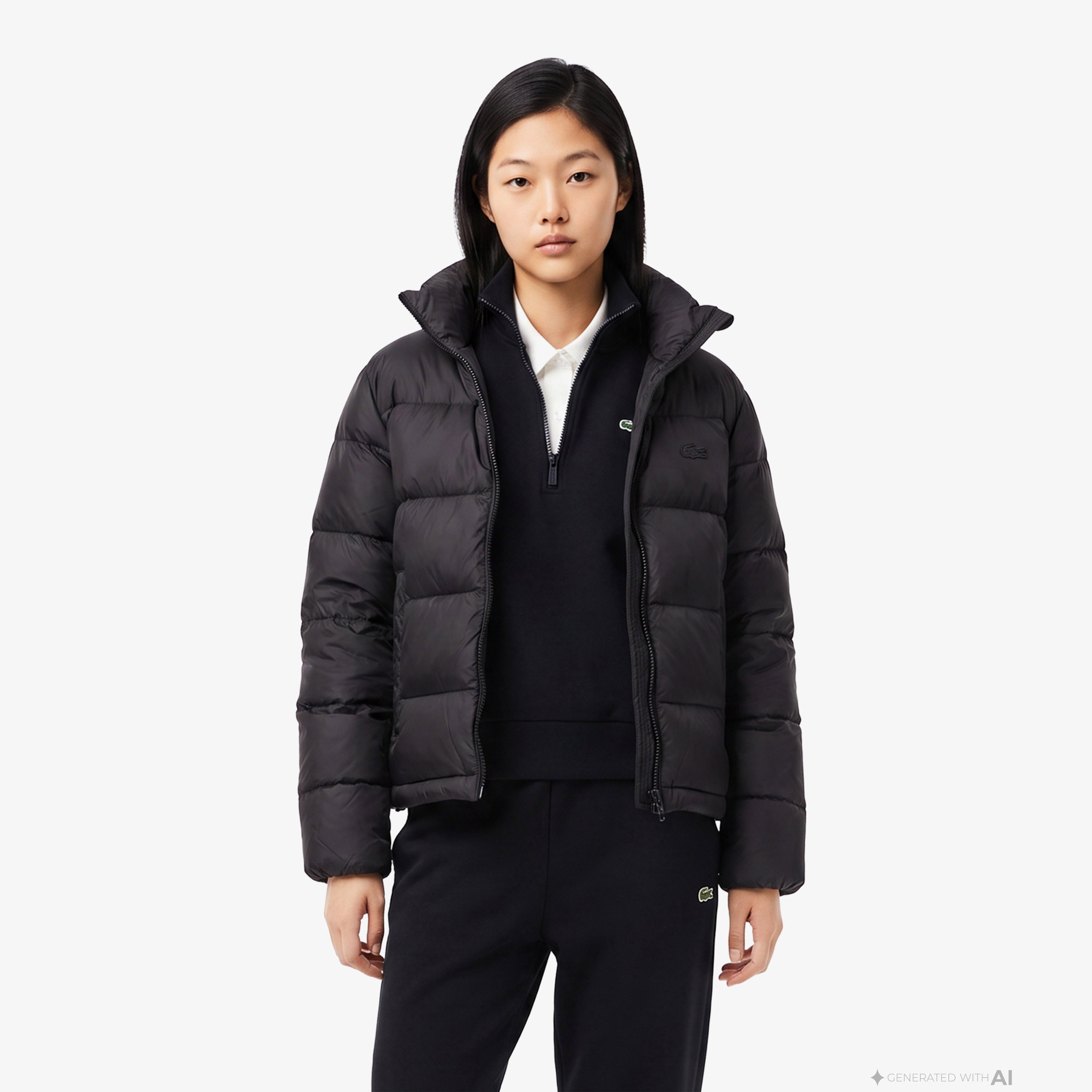Kadın Relaxed Fit Dik Yaka Siyah Mont