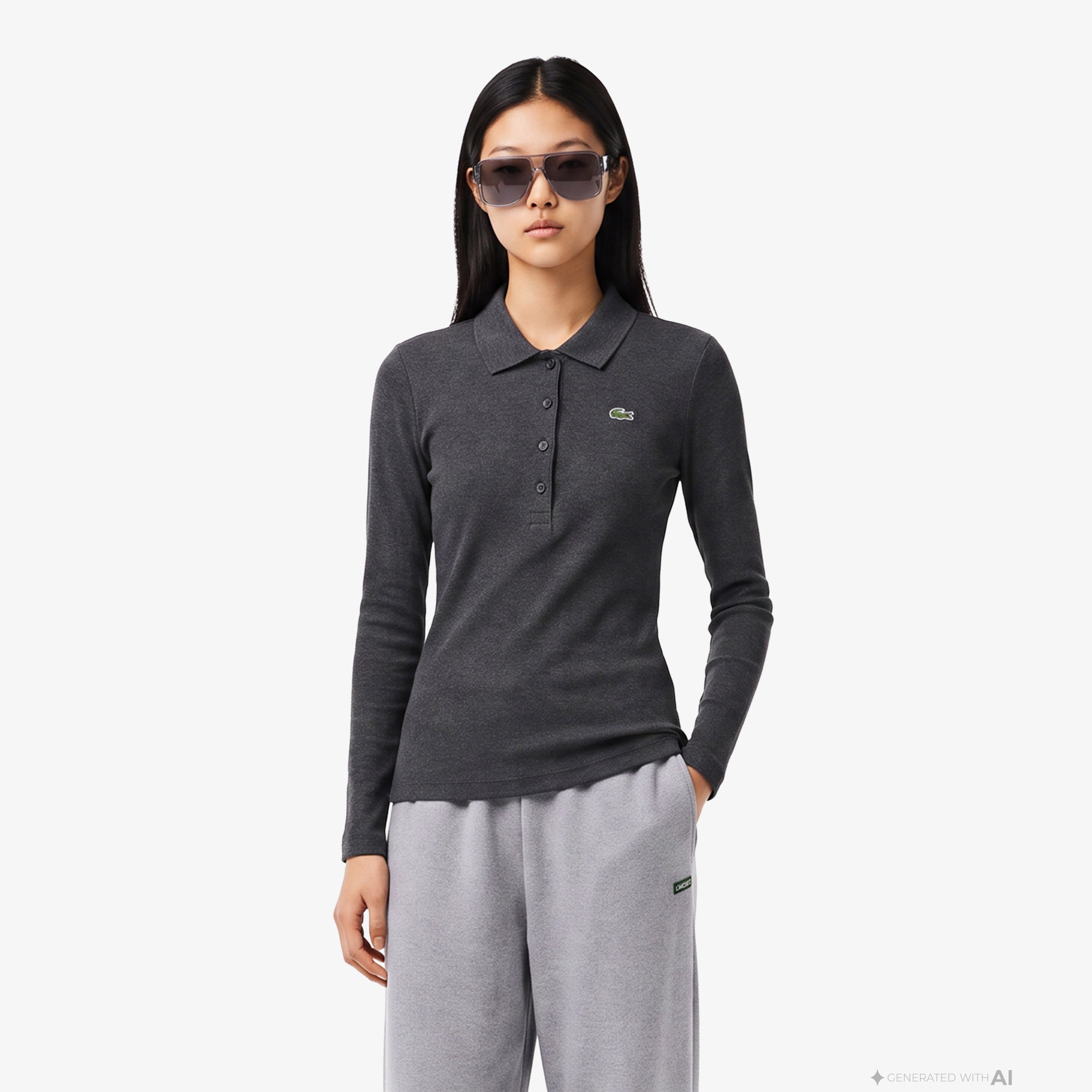 L.12.D Kadın Slim Fit Uzun Kollu Gri Polo