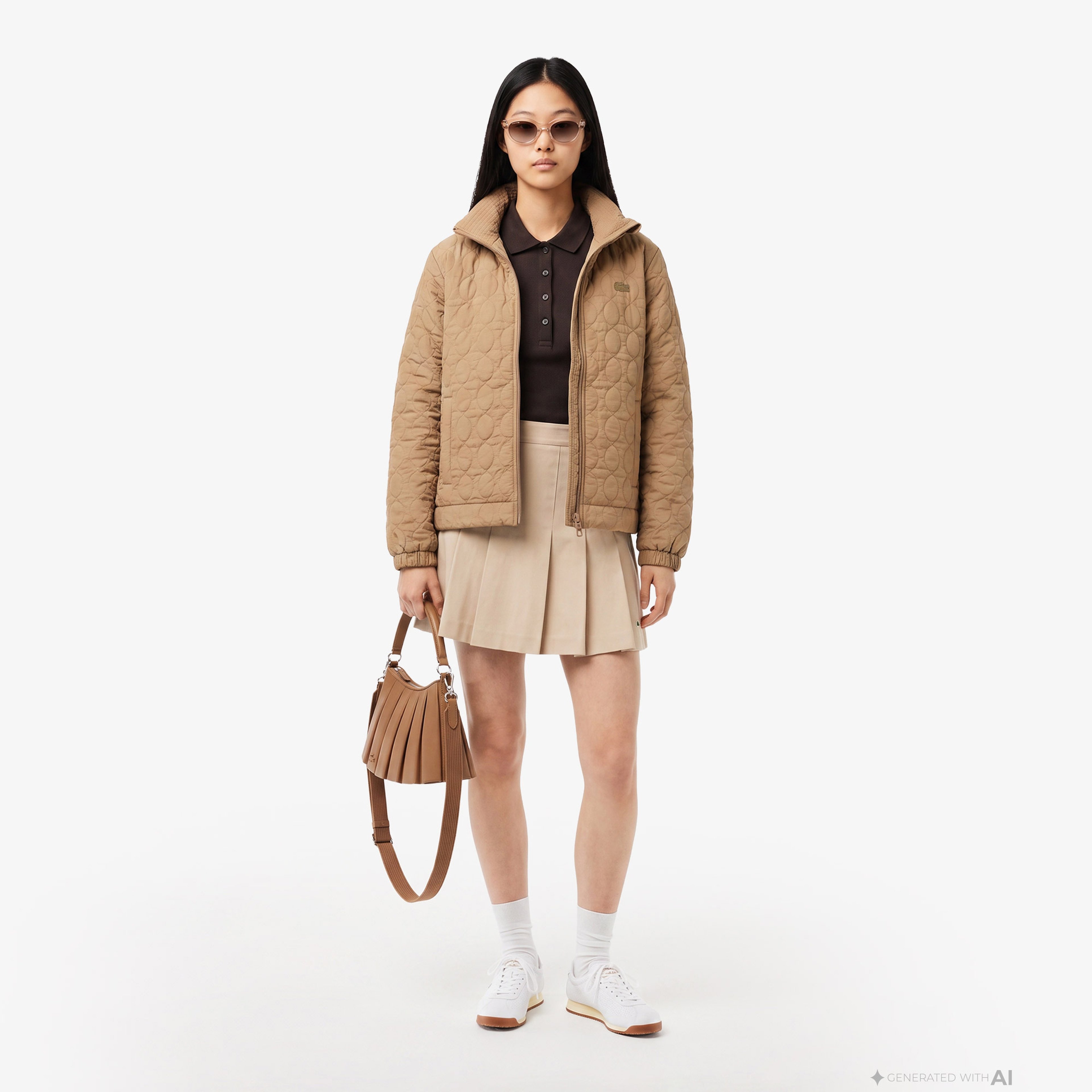 Kadın Relaxed Fit Kapüşonlu Desenli Kahverengi Ceket