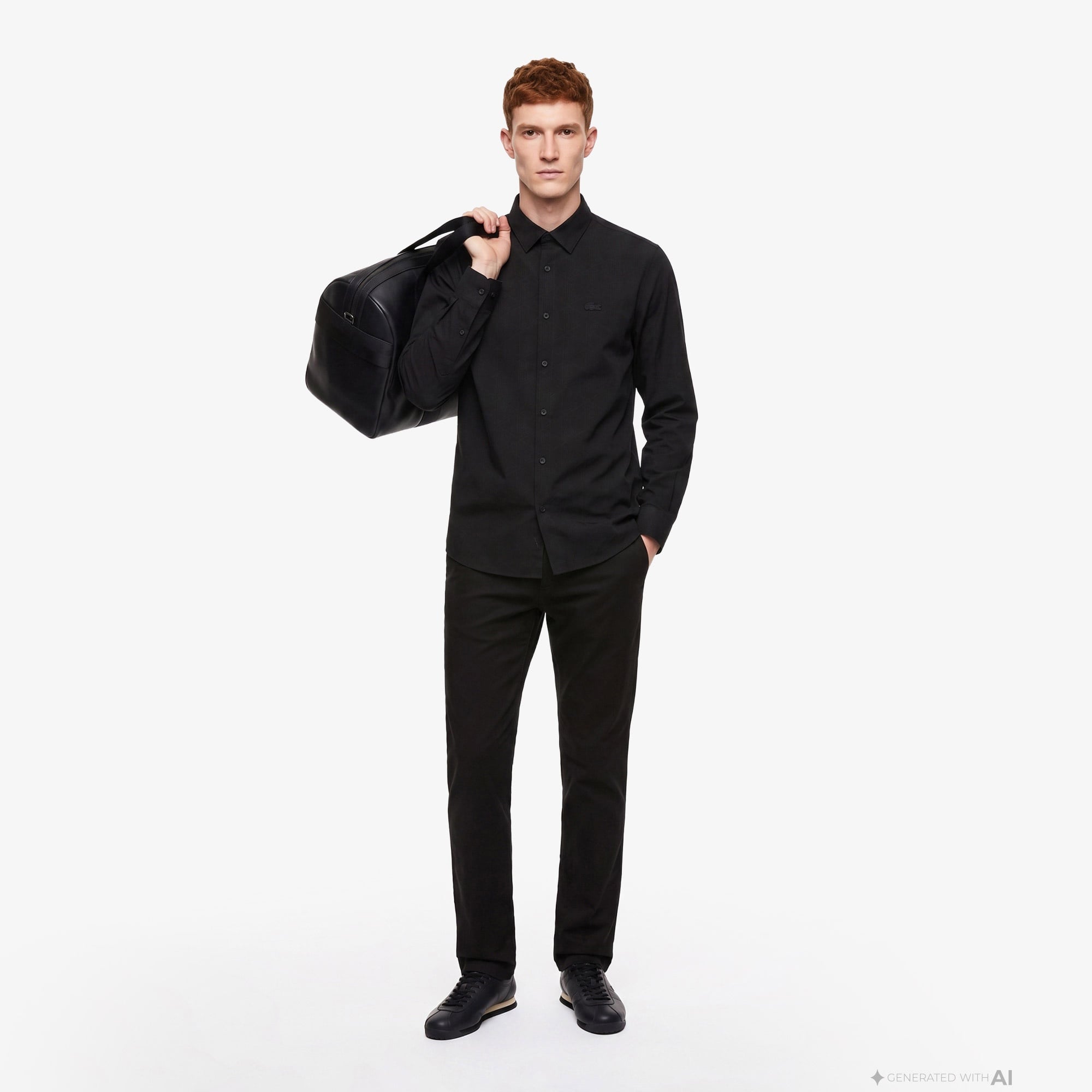 Erkek Slim Fit Düğmeli Yaka Siyah Gömlek