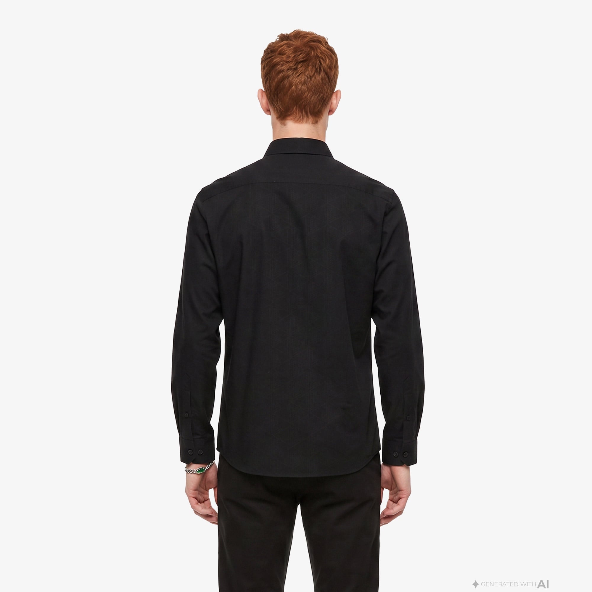 Erkek Slim Fit Düğmeli Yaka Siyah Gömlek