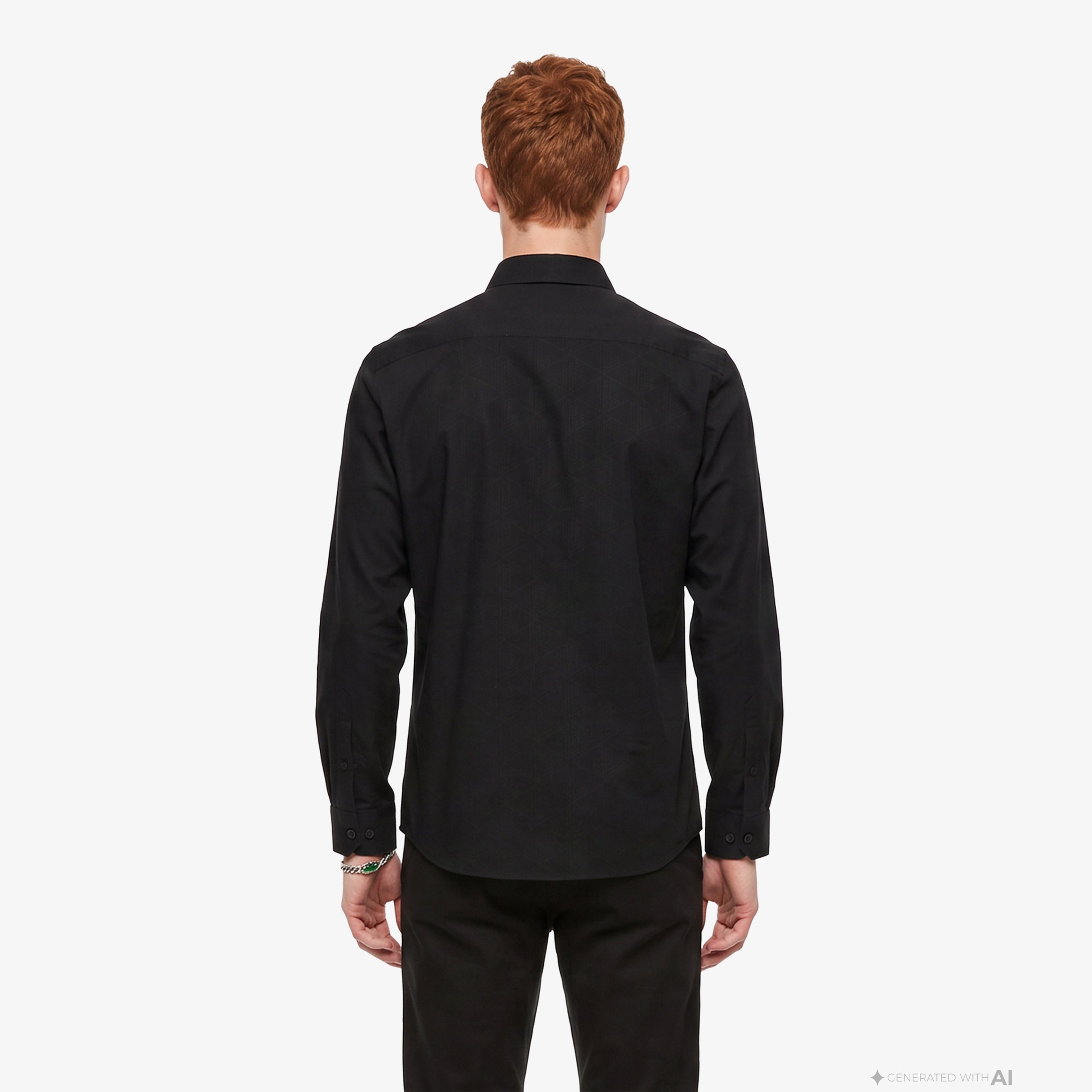 Erkek Slim Fit Düğmeli Yaka Siyah Gömlek