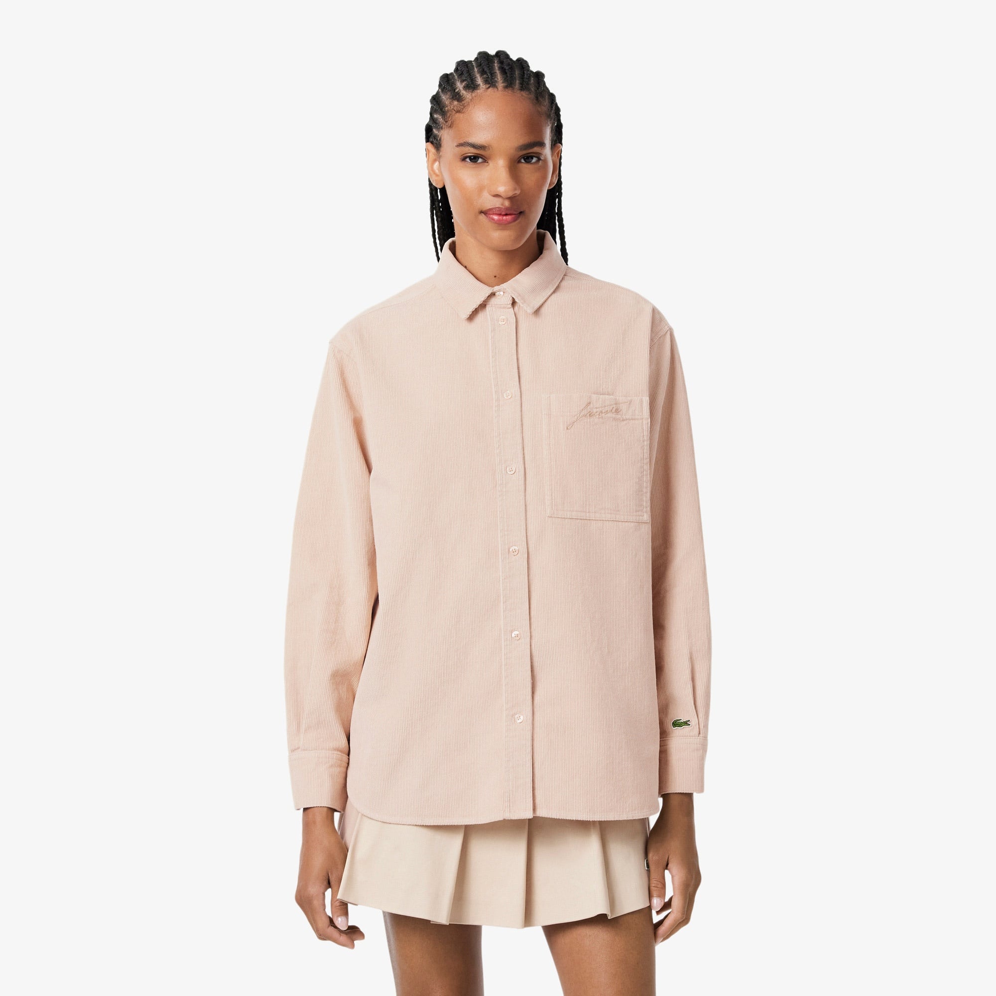 Kadın Oversize Fit Kadife Bej Gömlek