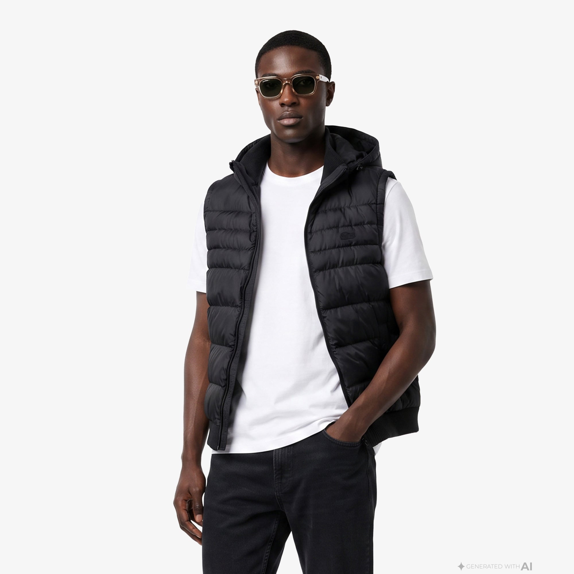 Erkek Slim Fit Kapüşonlu Siyah Mont