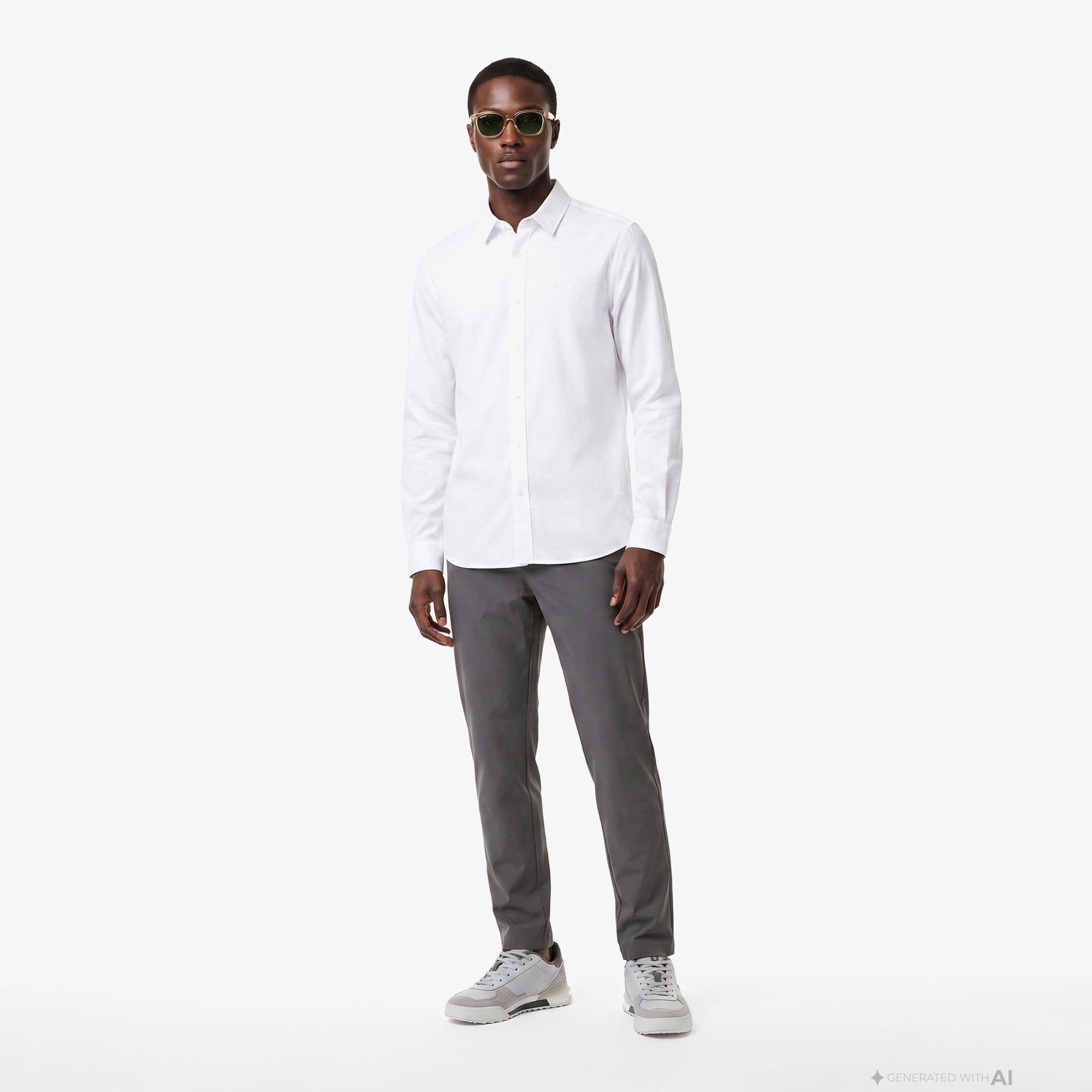 Erkek Slim Fit Düğmeli Yaka Beyaz Gömlek
