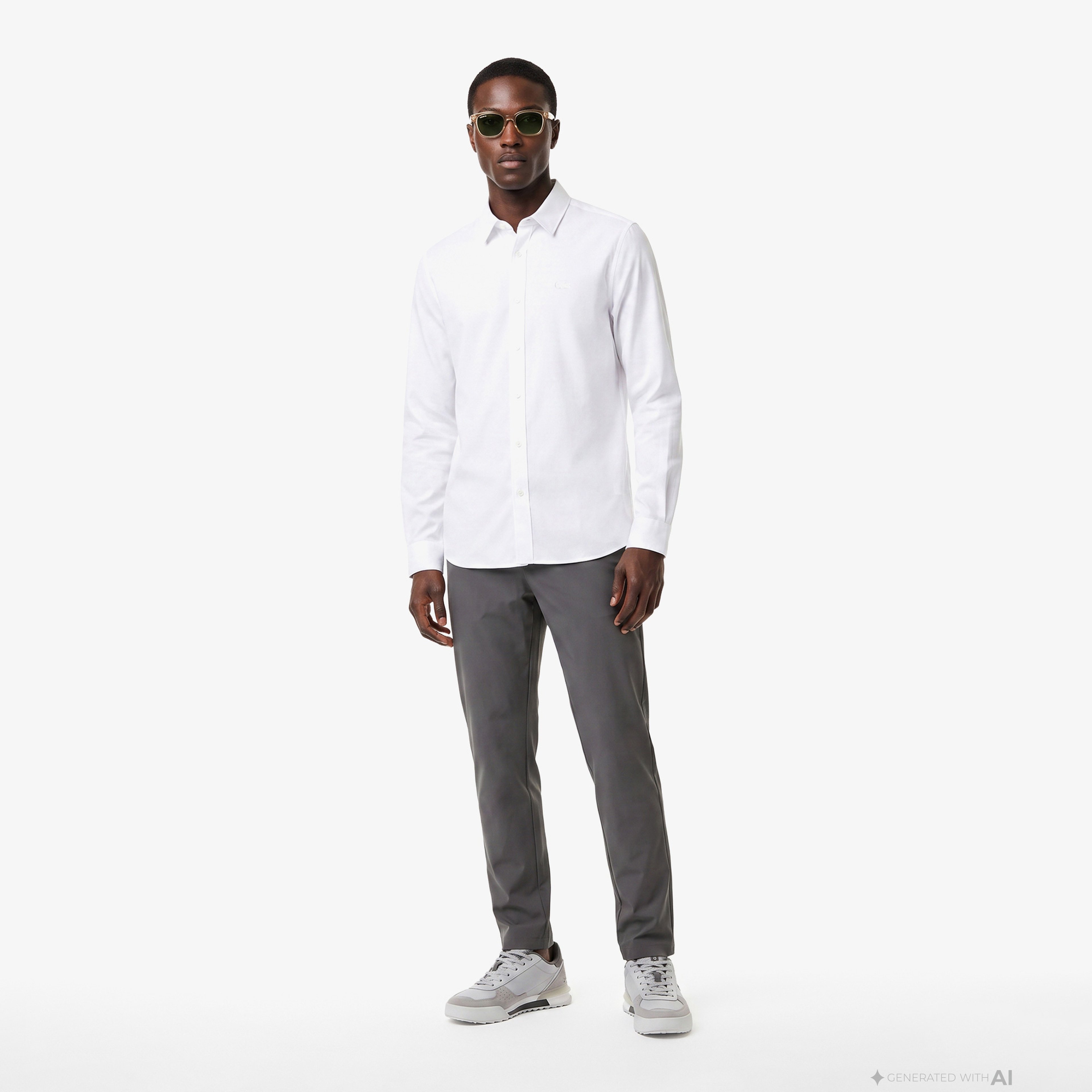 Erkek Slim Fit Düğmeli Yaka Beyaz Gömlek