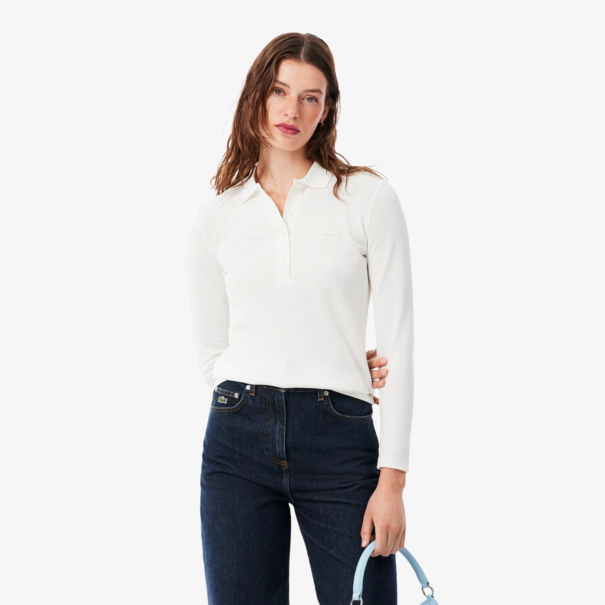 L.12.D Kadın Regular Fit Uzun Kollu Beyaz Polo