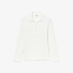 L.12.D Kadın Regular Fit Uzun Kollu Beyaz Polo Beyaz