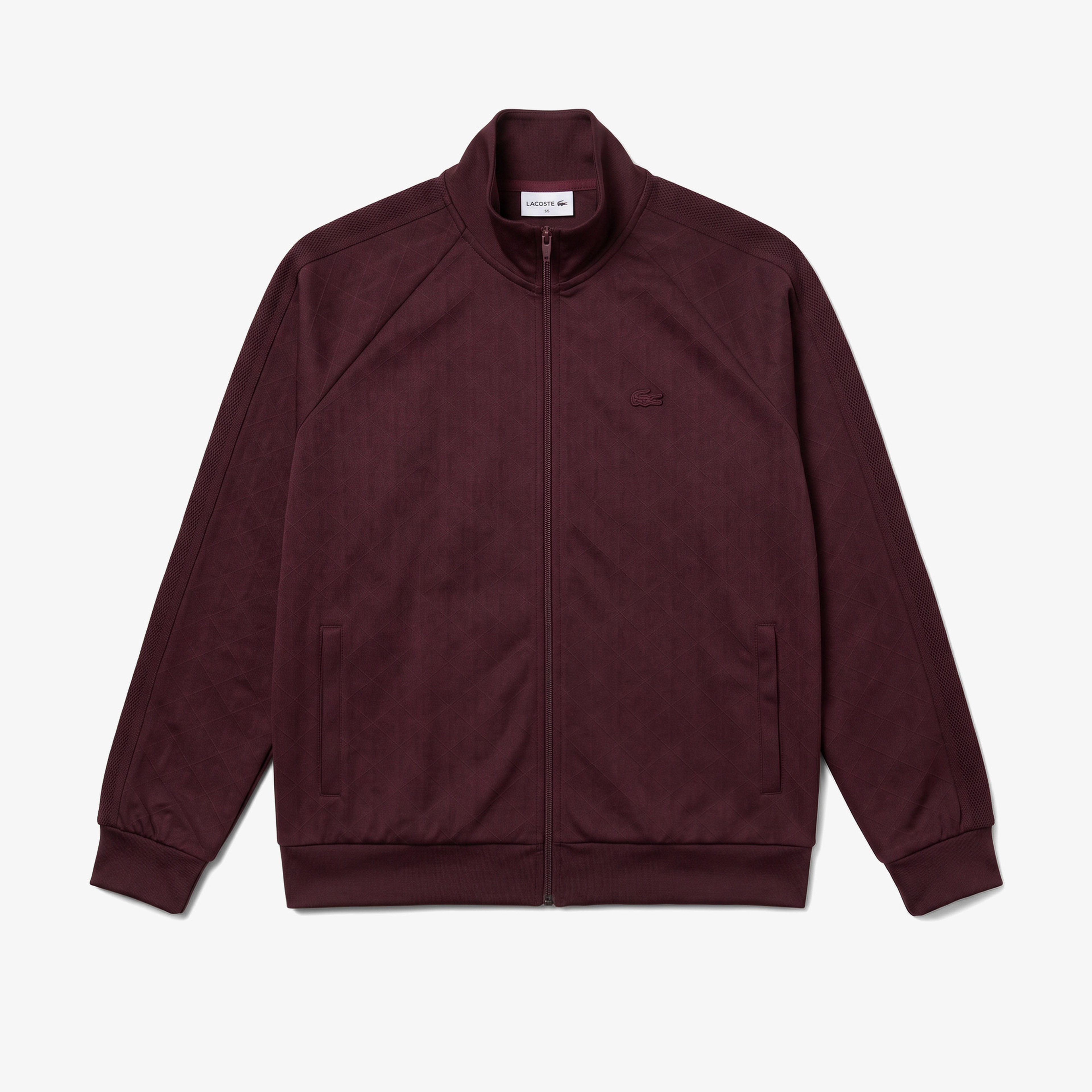 Erkek Regular Fit Fermuarlı Monogram Bordo Sweatshirt